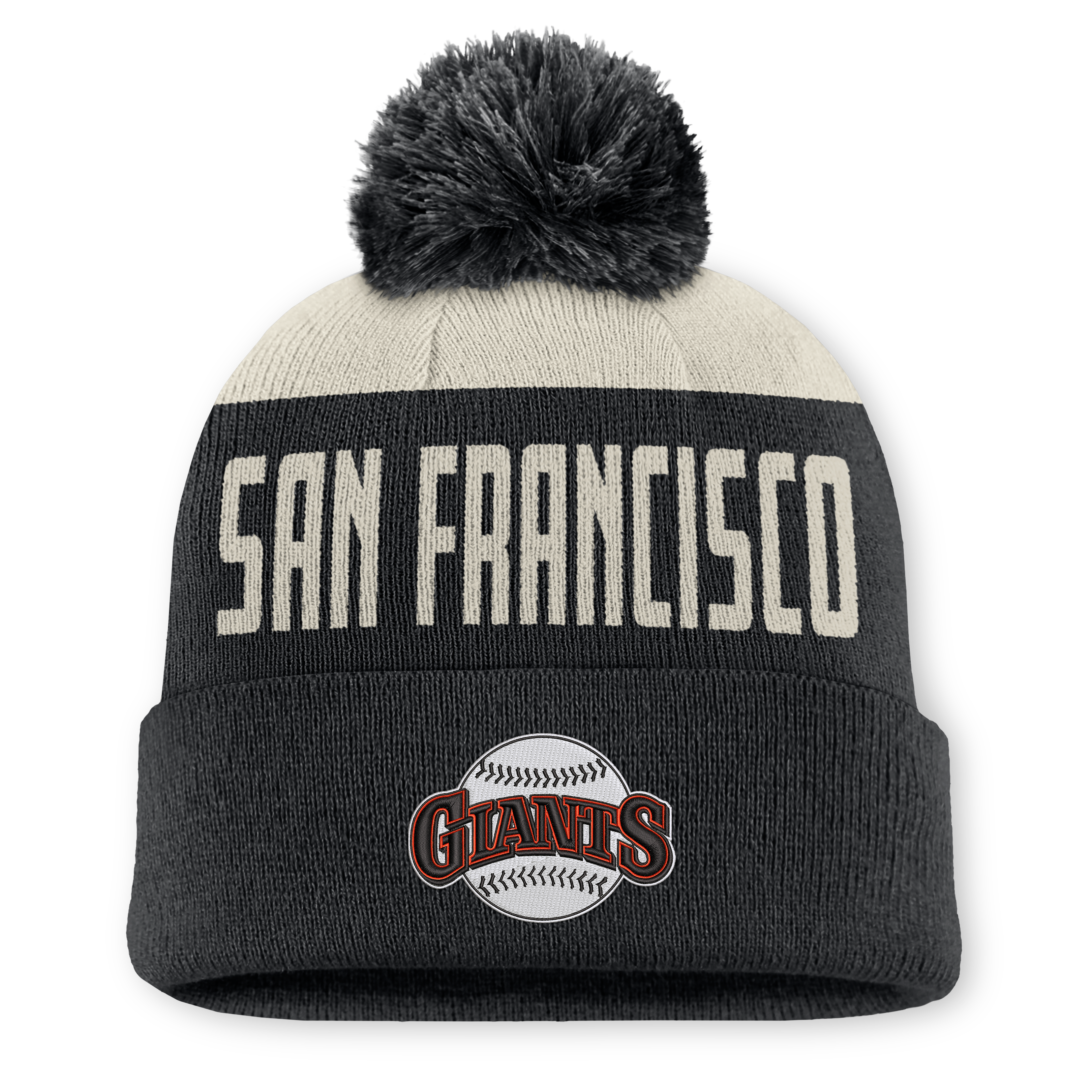 Bonnet à revers Nike Peak Standard pour homme, coloris naturel/noir, collection Cooperstown des Giants de San Francisco, avec pompon.