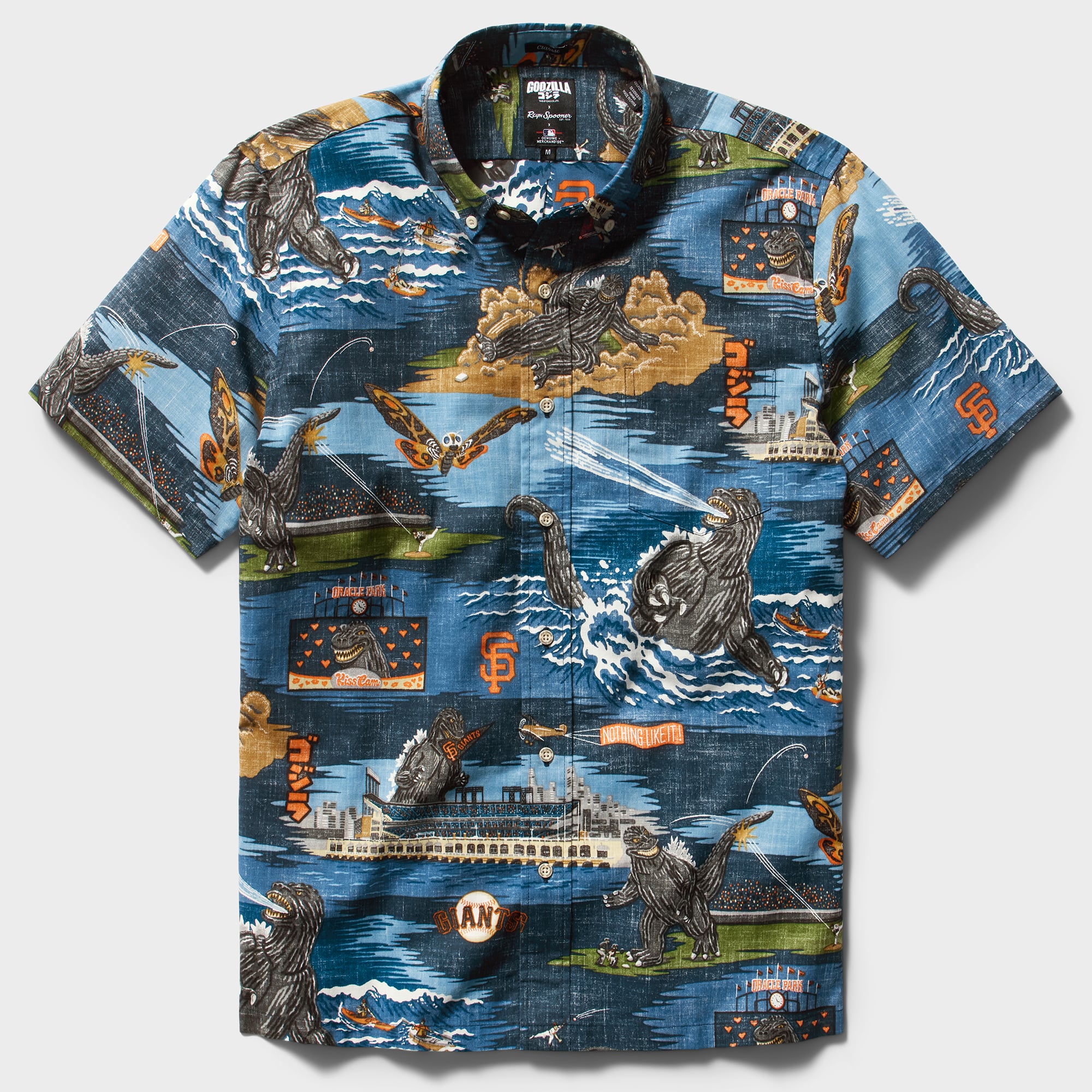 Chemise boutonnée pour homme Reyn Spooner bleue San Francisco Giants Godzilla