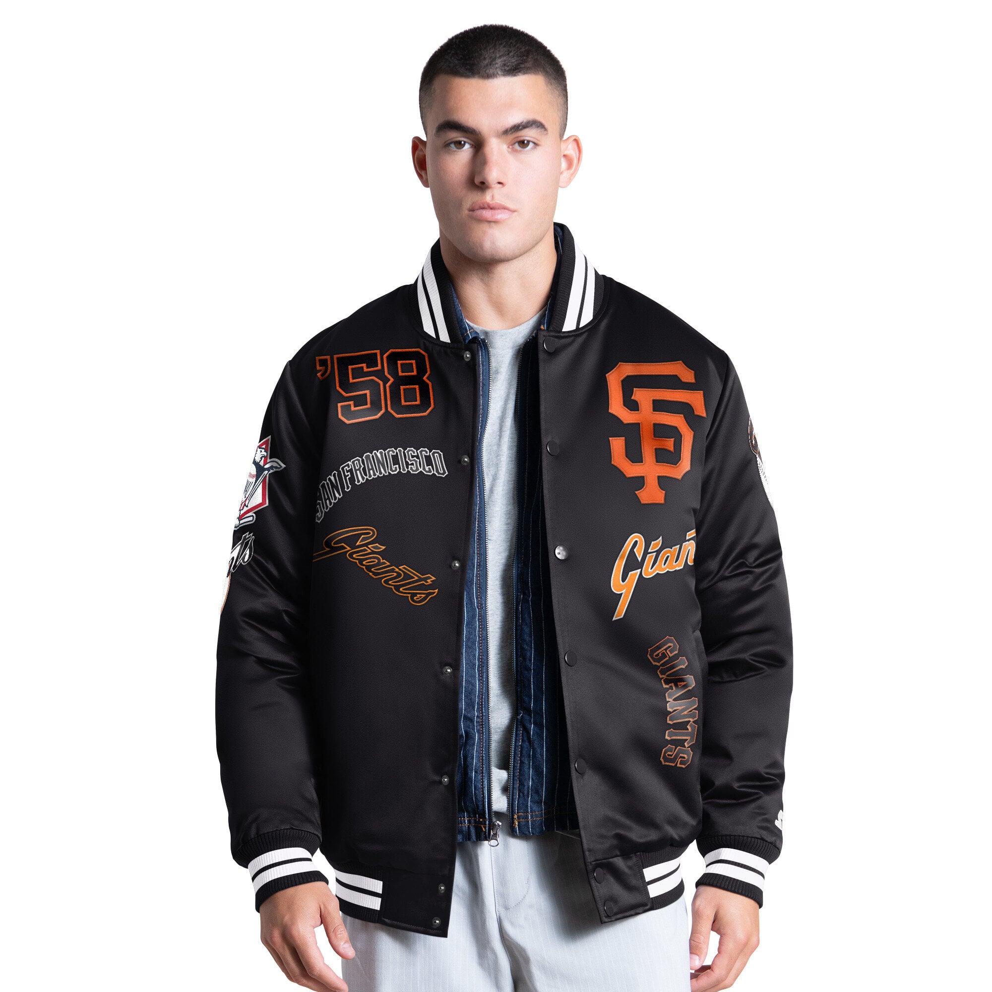 Veste universitaire Starter noire pour homme, modèle Elite des Giants de San Francisco, à boutons-pression.