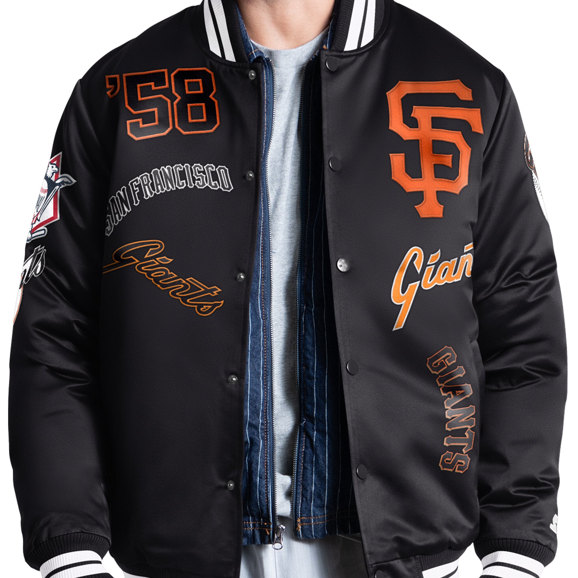 Veste universitaire Starter noire pour homme, modèle Elite des Giants de San Francisco, à boutons-pression.