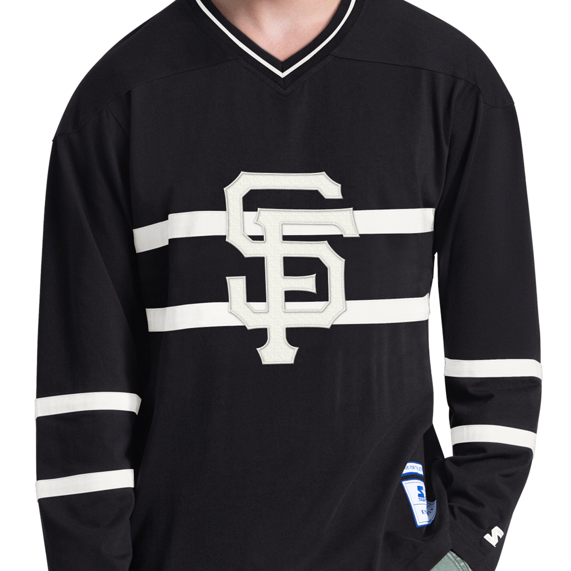 Men's Starter Black San Francisco Giants Line Up Long Sleeve V-Neck T-Shirt