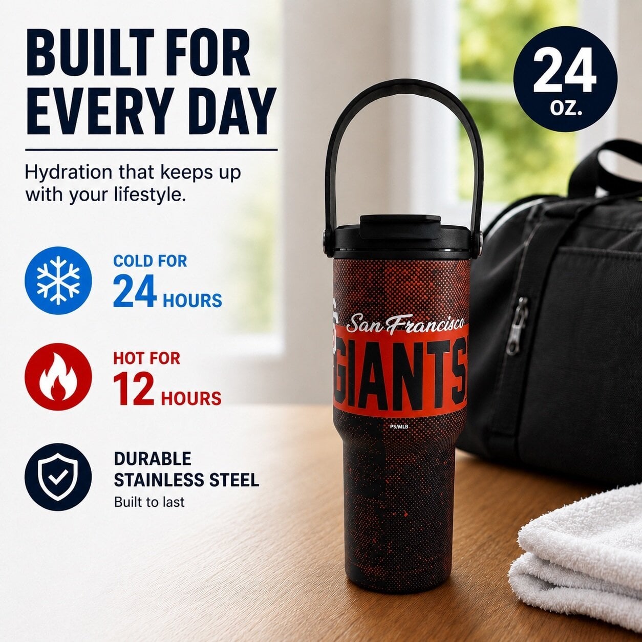 Pegasus San Francisco Giants 24oz. Speckled Gradient Stainless Steel Dual Top Water Bottle