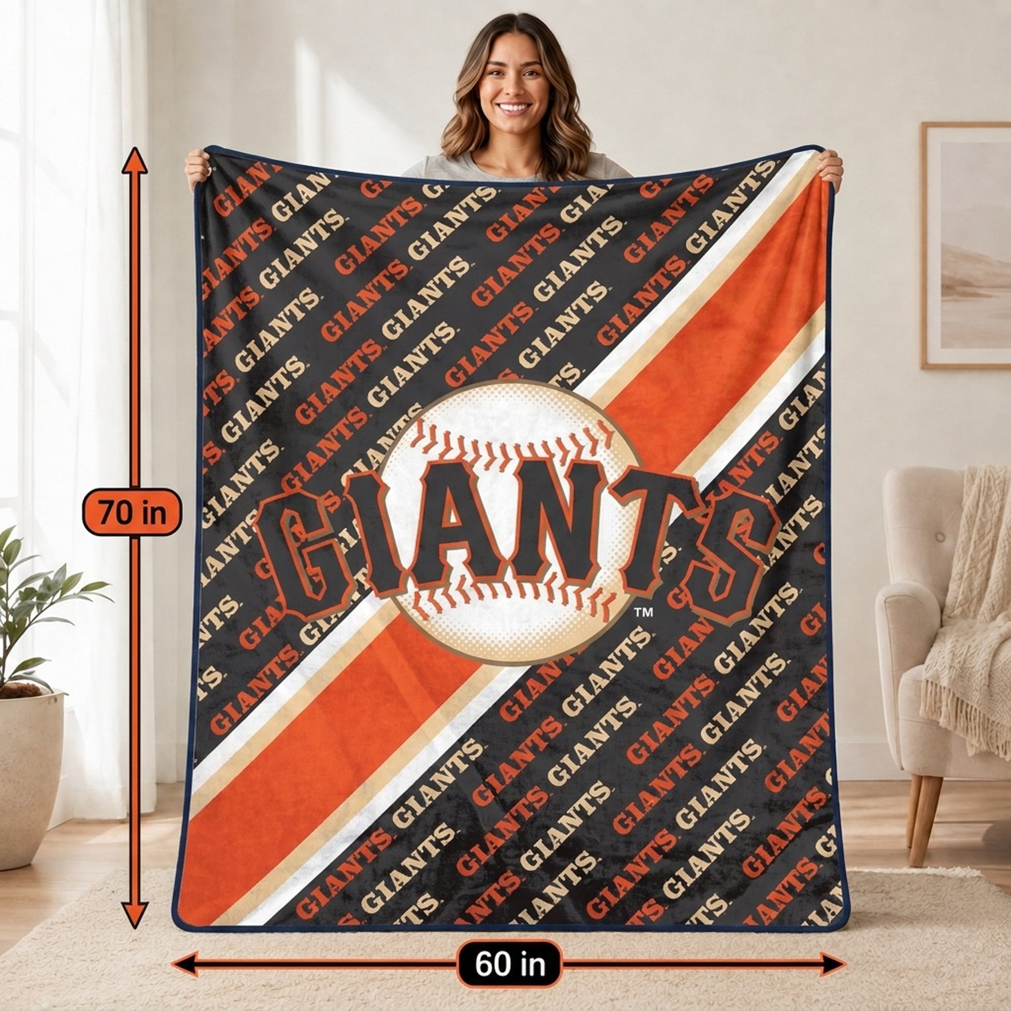 Pegasus San Francisco Giants 60" x 70" Diagonal Lined Wordmark Ultra Soft Blanket