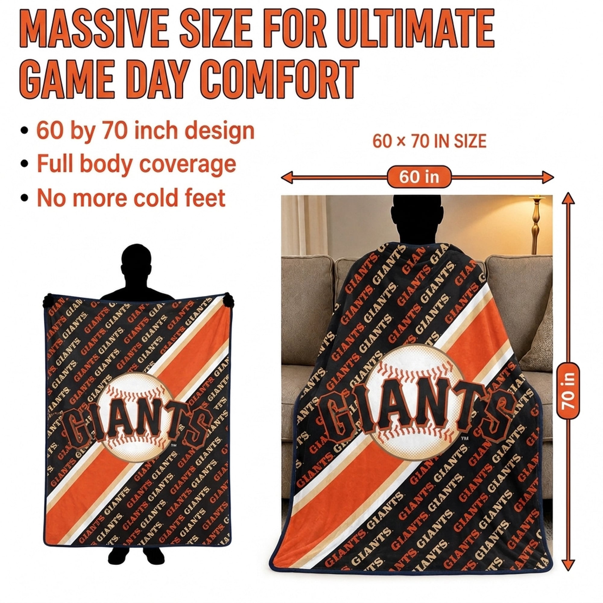Pegasus San Francisco Giants 60" x 70" Diagonal Lined Wordmark Ultra Soft Blanket