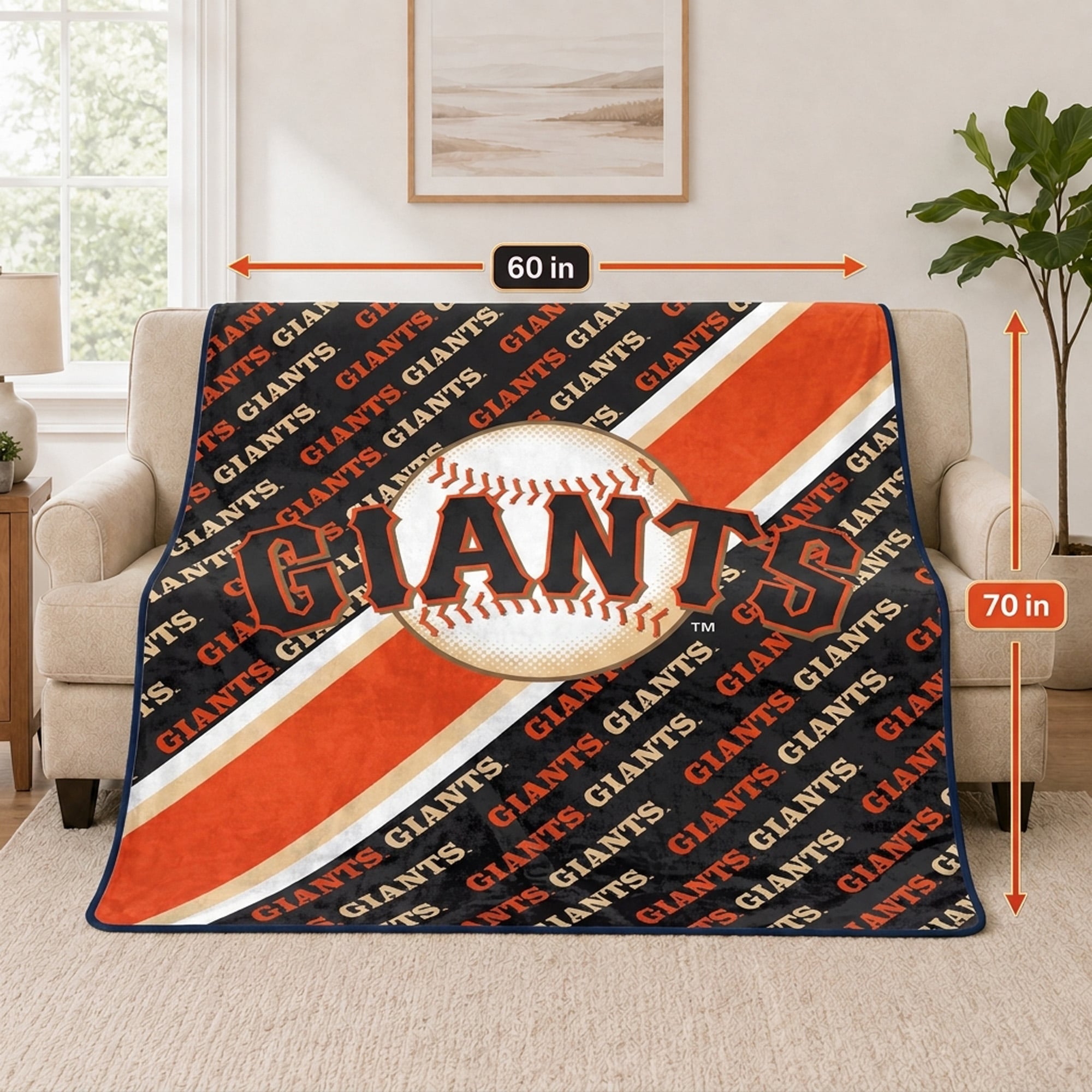 Pegasus San Francisco Giants 60" x 70" Diagonal Lined Wordmark Ultra Soft Blanket