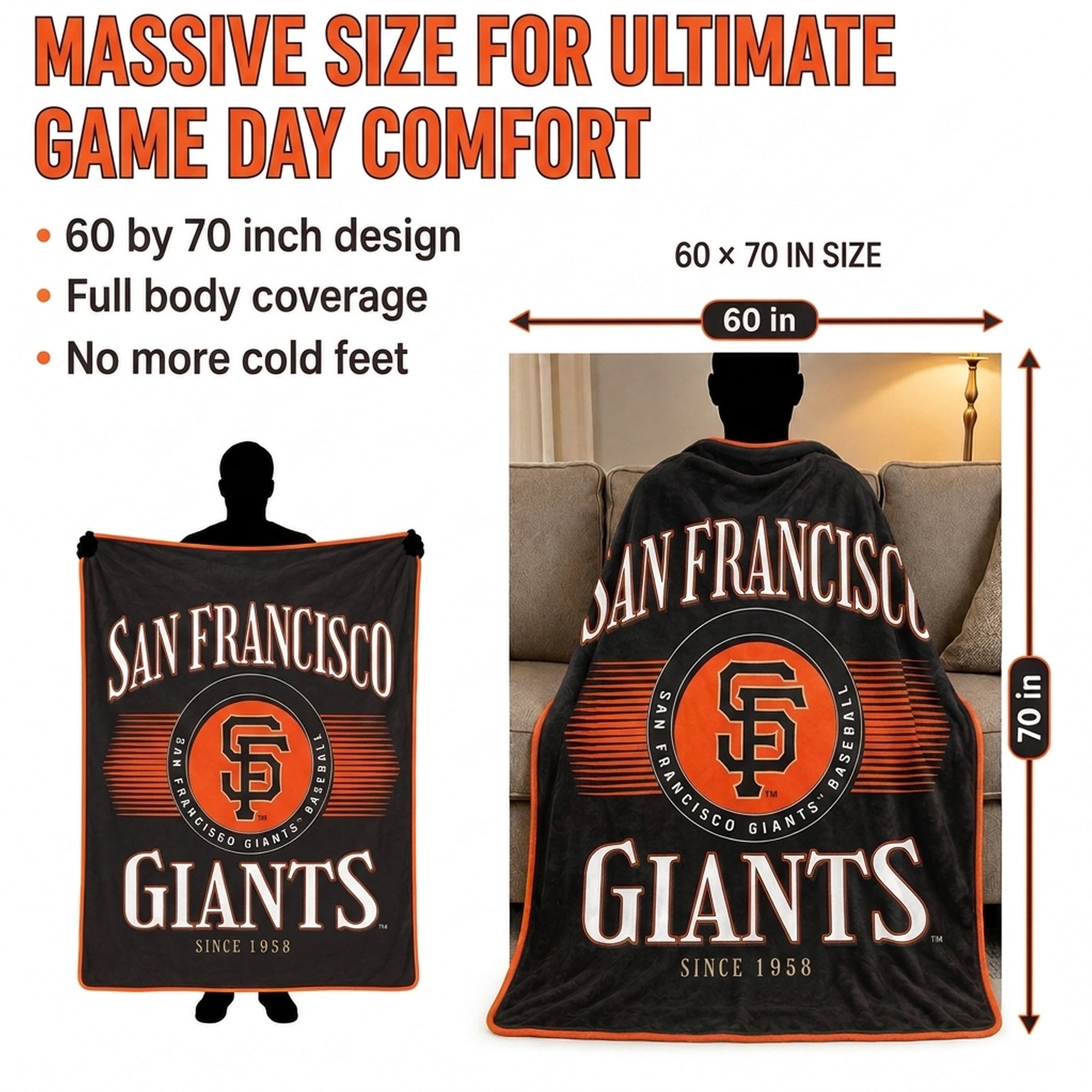Pegasus San Francisco Giants Spotlight Arch 60" x 70" Ultra Soft Throw Blanket