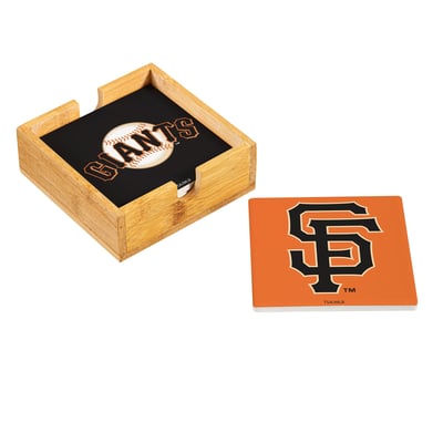 San Francisco Giants Four-Piece Ceramic Coaster Set with Wood Caddy
