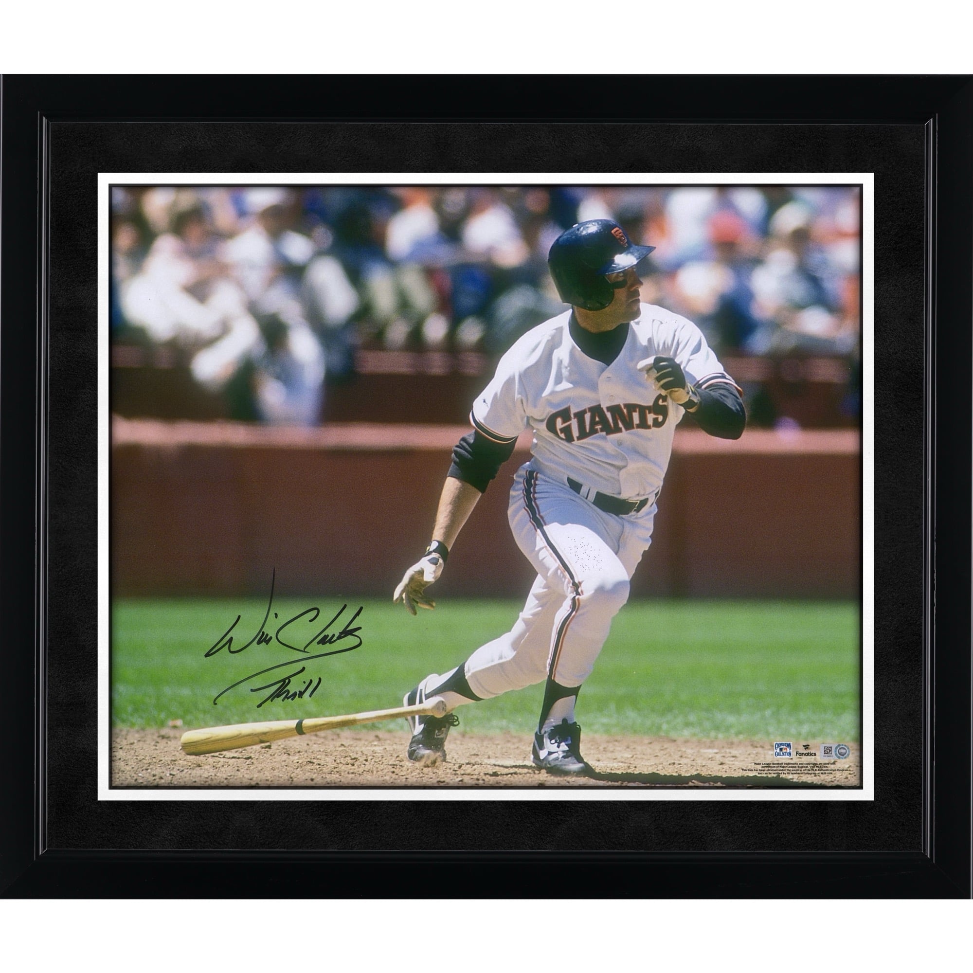 Will Clark San Francisco Giants Autographed 16" x 20" Bat Drop Photograph with "Thrill" Inscription