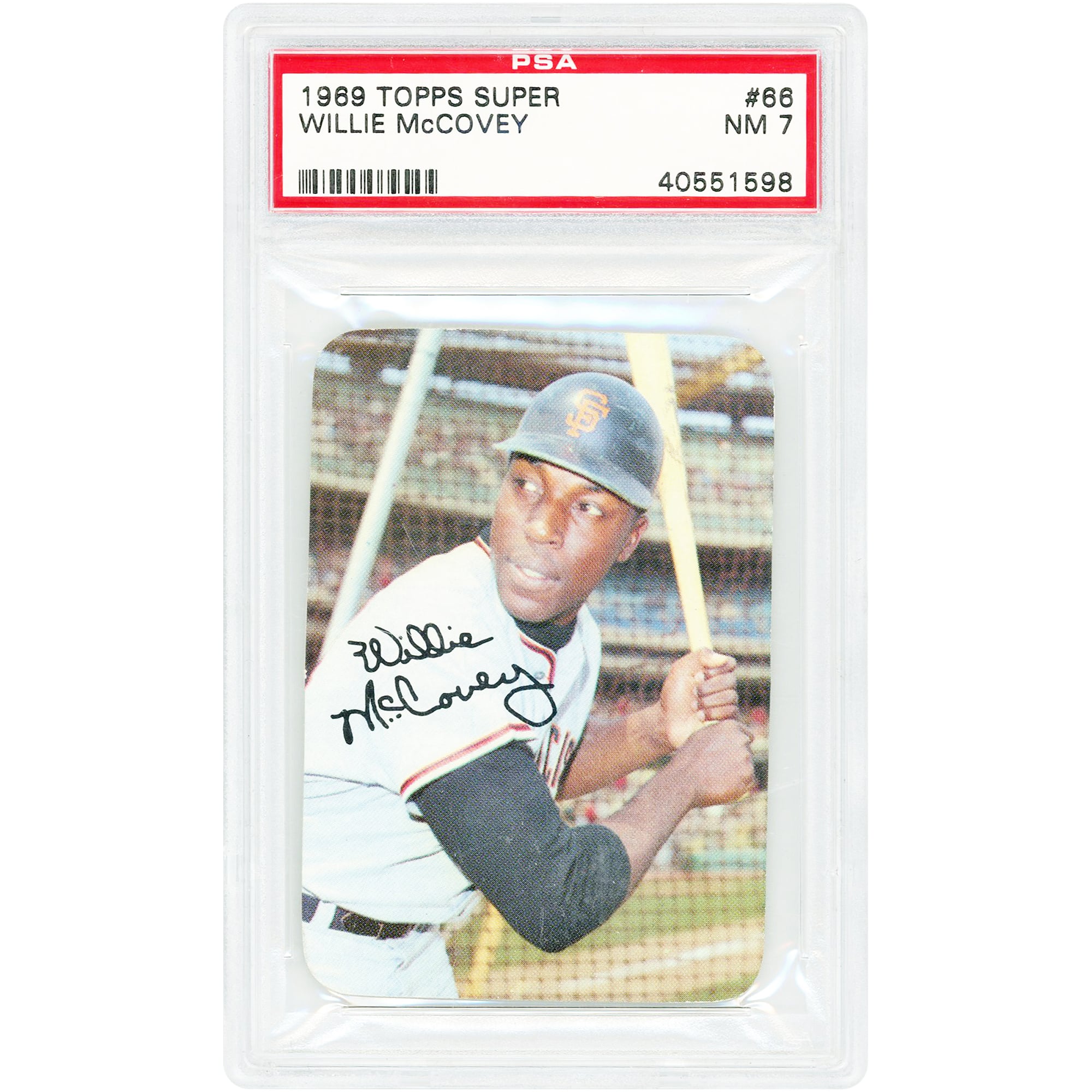 Carte authentifiée PSA n° 7 de Willie McCovey, joueur des Giants de San Francisco (1969 Topps Super #66).