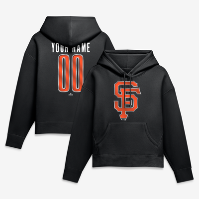 San Francisco Giants Women's Metallic Mascot Personalized Name & Number Hoodie - Black