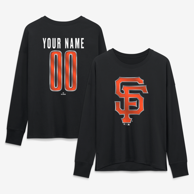San Francisco Giants Women's Metallic Mascot Personalized Name & Number Long Sleeve T-Shirt - Black
