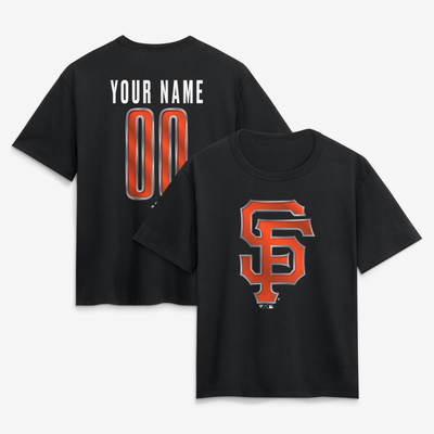 San Francisco Giants Women's Metallic Mascot Personalized Name & Number T-Shirt - Black