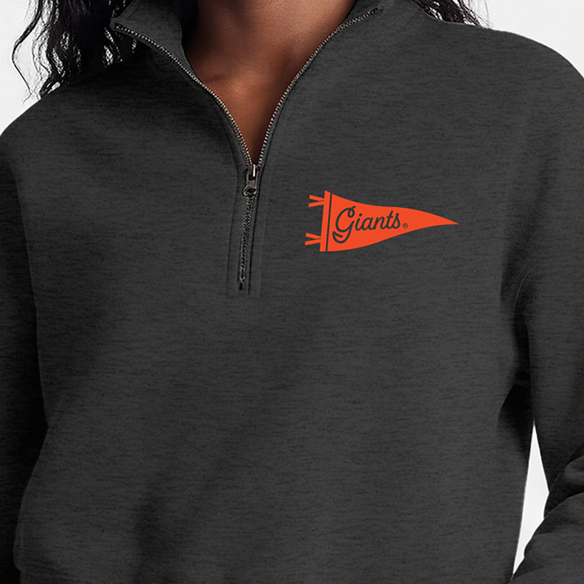 Pull court à col zippé Champion Triumph Tri-Blend en polaire noire pour femme, modèle des Giants de San Francisco