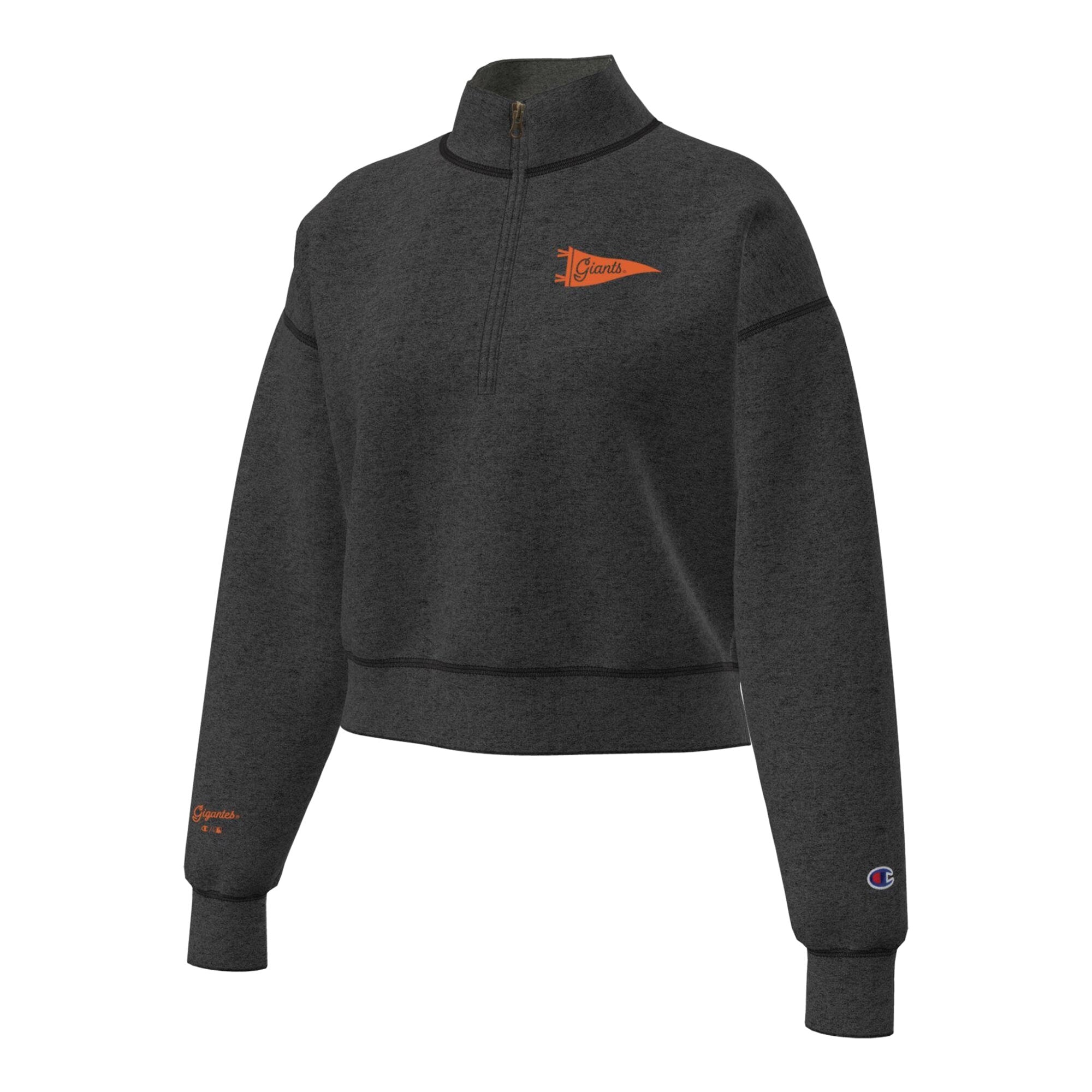 Pull court à col zippé Champion Triumph Tri-Blend en polaire noire pour femme, modèle des Giants de San Francisco