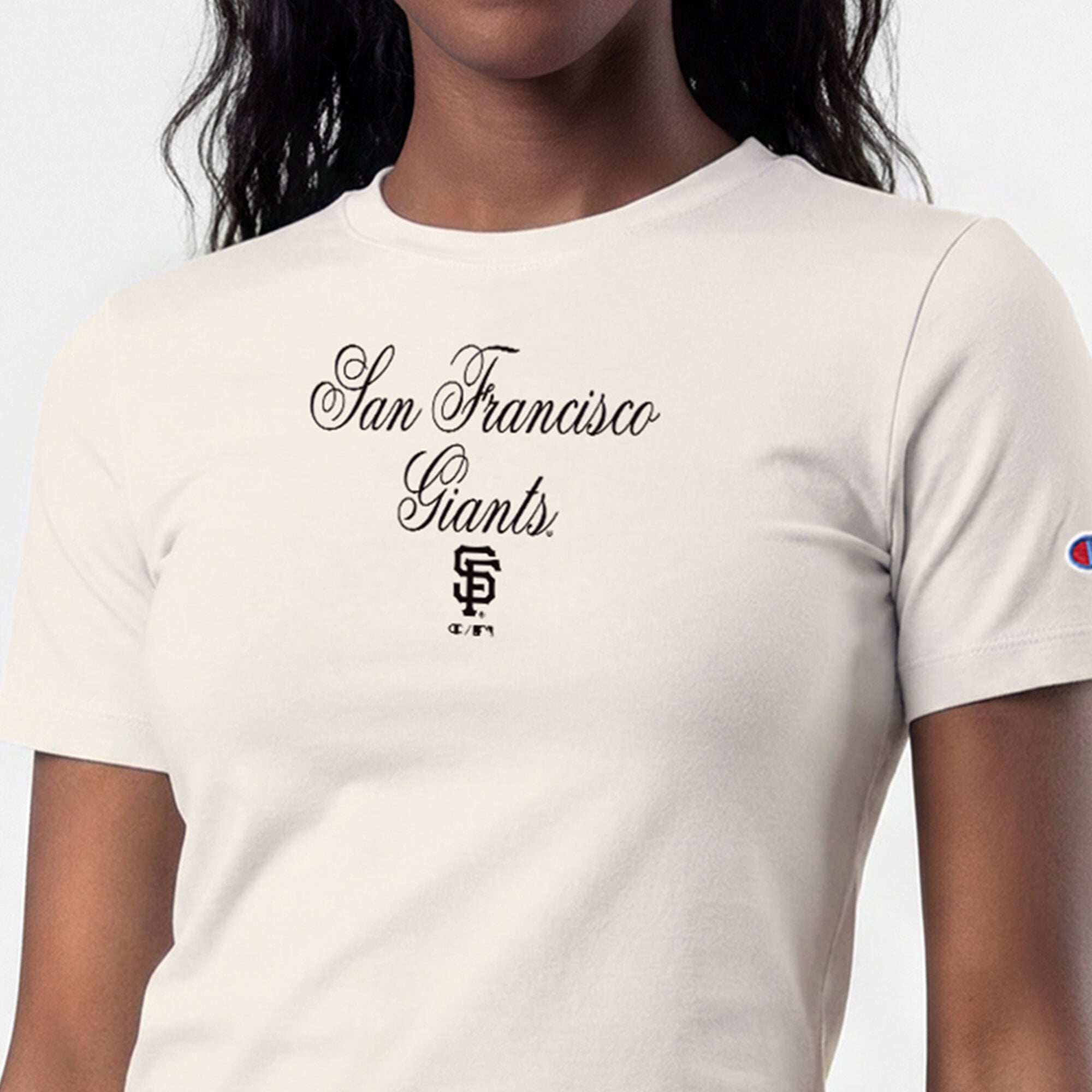 T-shirt court ajusté doux au toucher Champion crème pour femme, San Francisco Giants