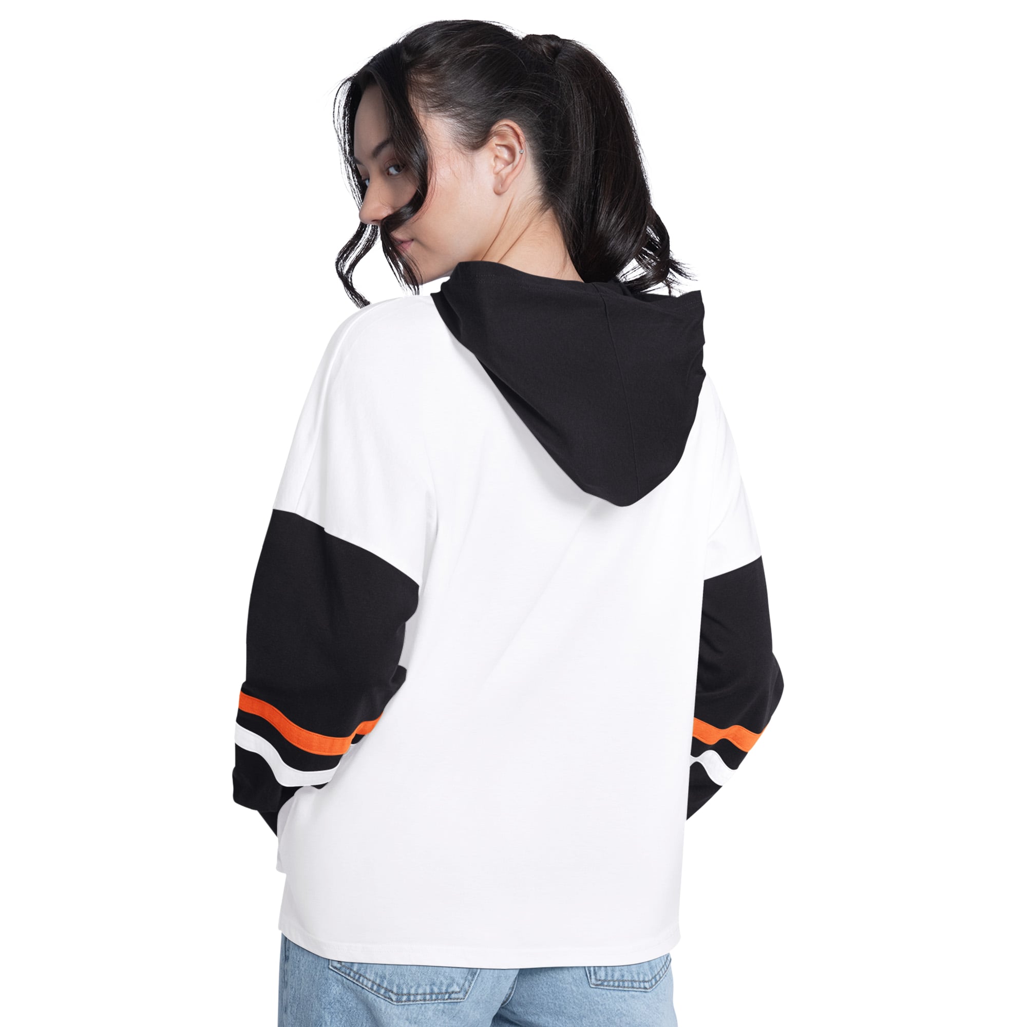 Women's G-III 4Her by Carl Banks White/Black San Francisco Giants Key Player Oversized Hooded Long Sleeve T-Shirt