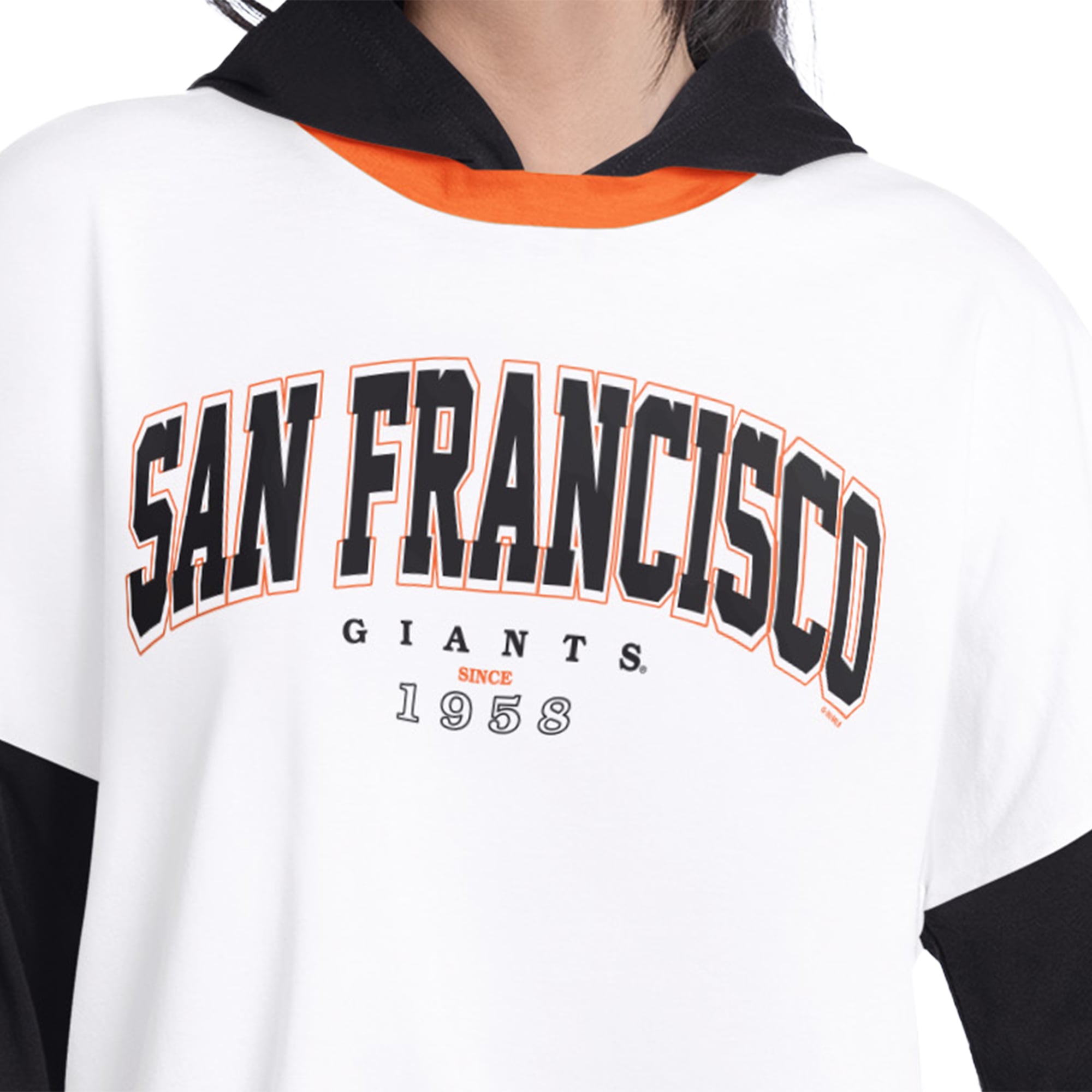 Women's G-III 4Her by Carl Banks White/Black San Francisco Giants Key Player Oversized Hooded Long Sleeve T-Shirt