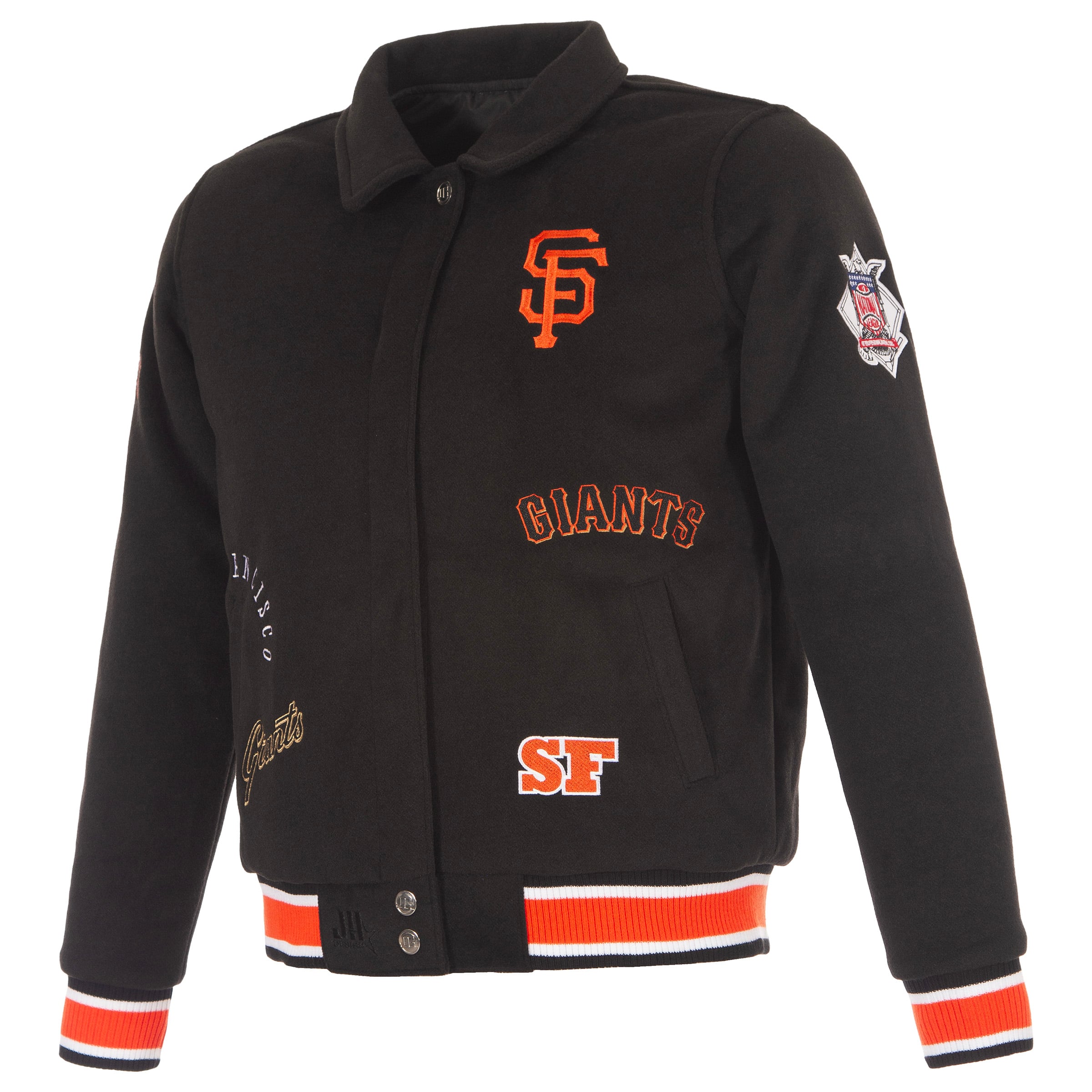 Veste réversible en laine noire à boutons-pression pour femme JH Design, modèle Giants de San Francisco