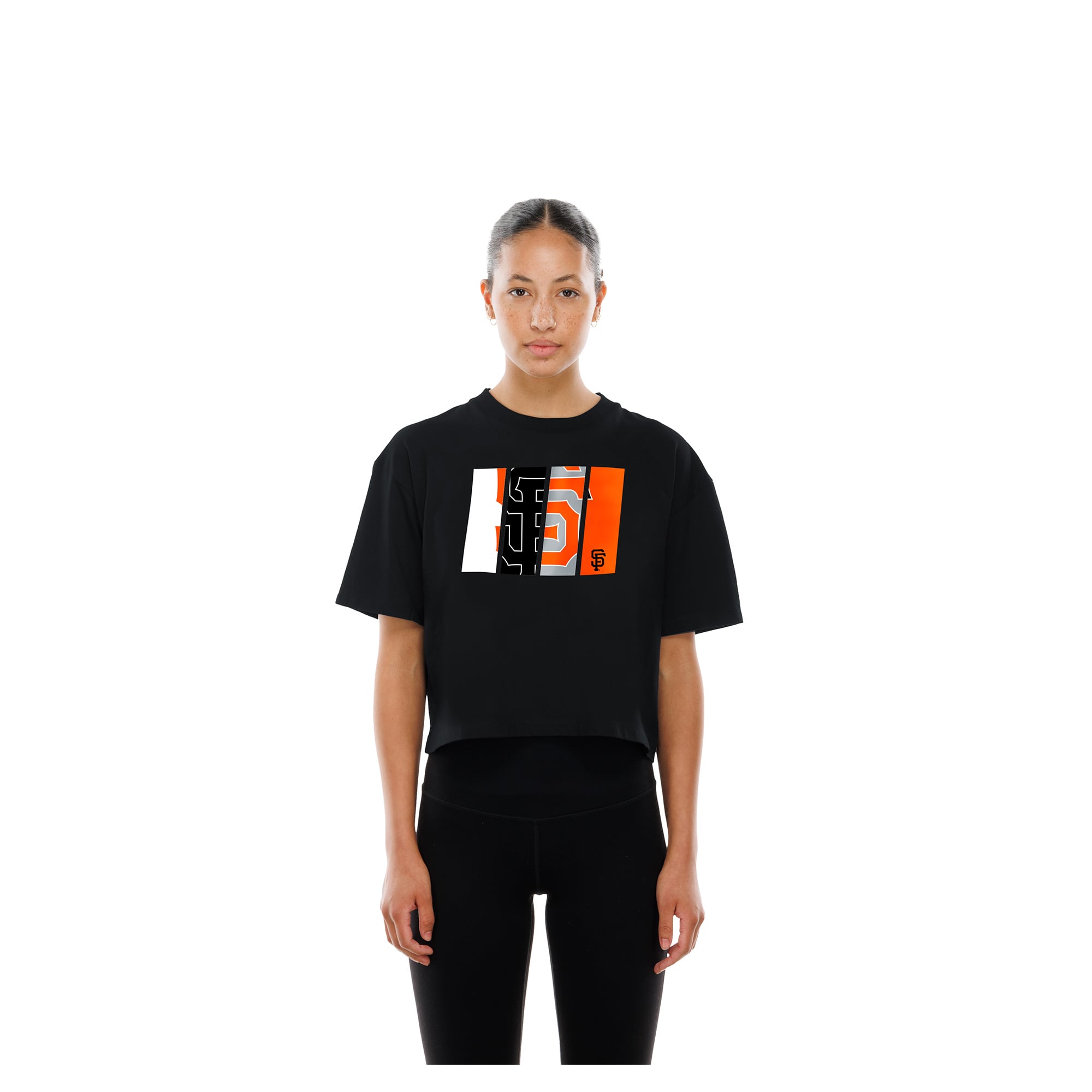 T-shirt New Era noir pour femme avec logo en aluminium des Giants de San Francisco
