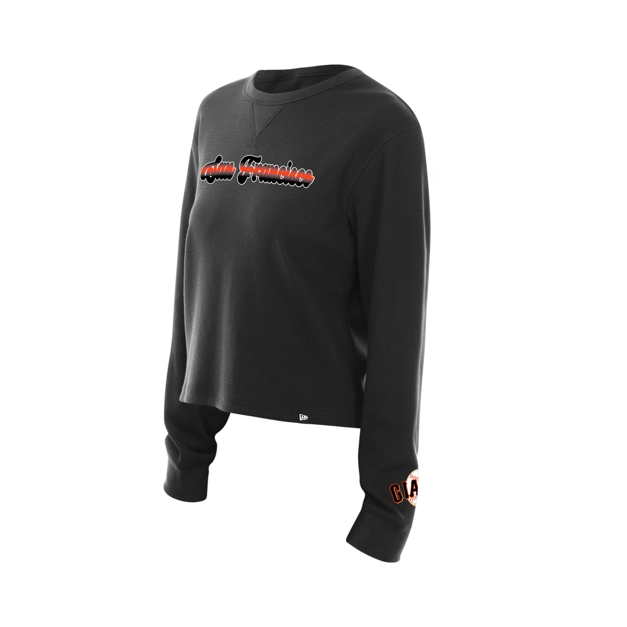Women's New Era Black San Francisco Giants Fan Collection Micro Thermal Boxy Long Sleeve T-Shirt