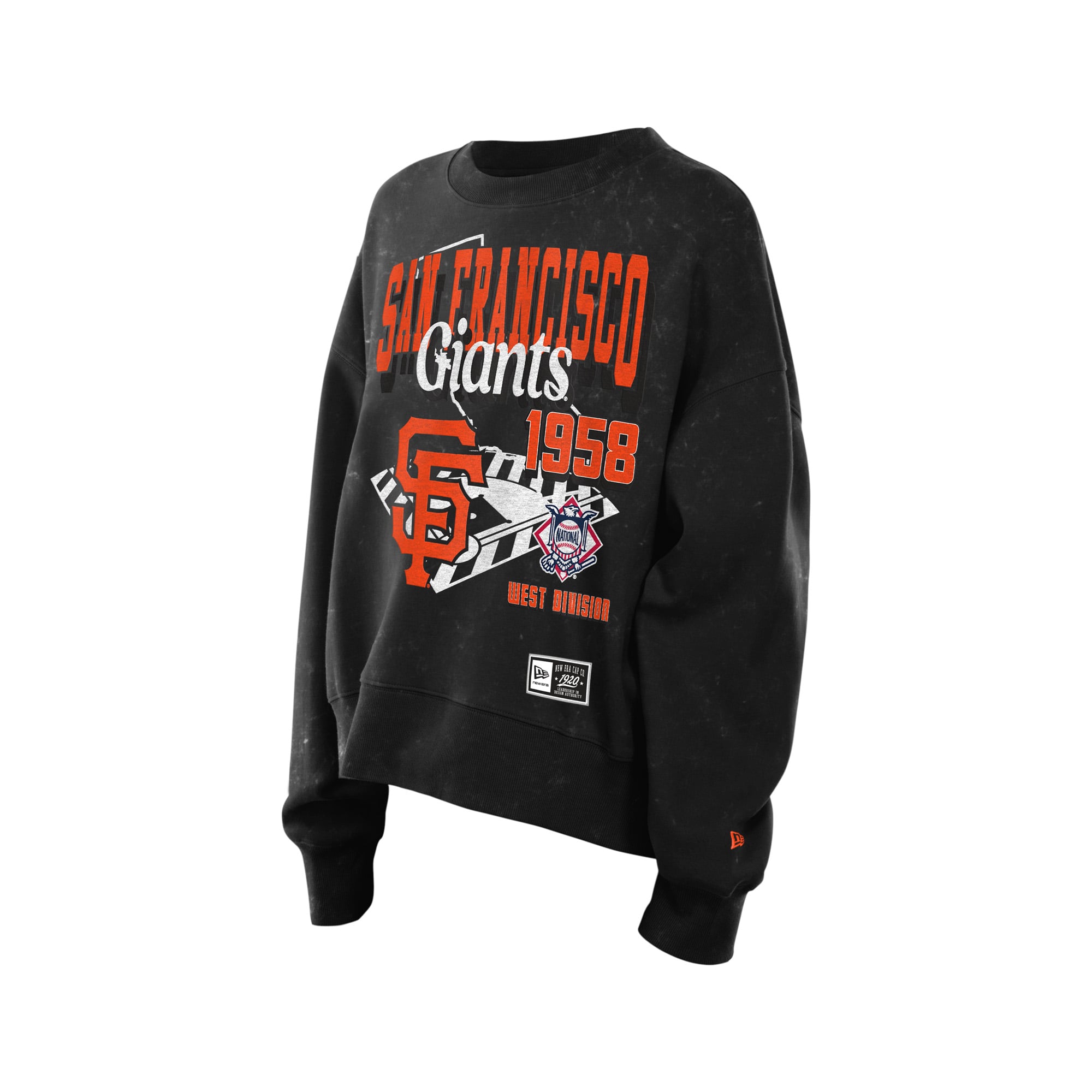 Women's New Era Black San Francisco Giants Throwback Mineral Wash Boxy Sweatshirt