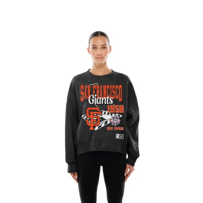 San Francisco Giants New Era Women's Throwback Mineral Wash Boxy Sweatshirt - Black