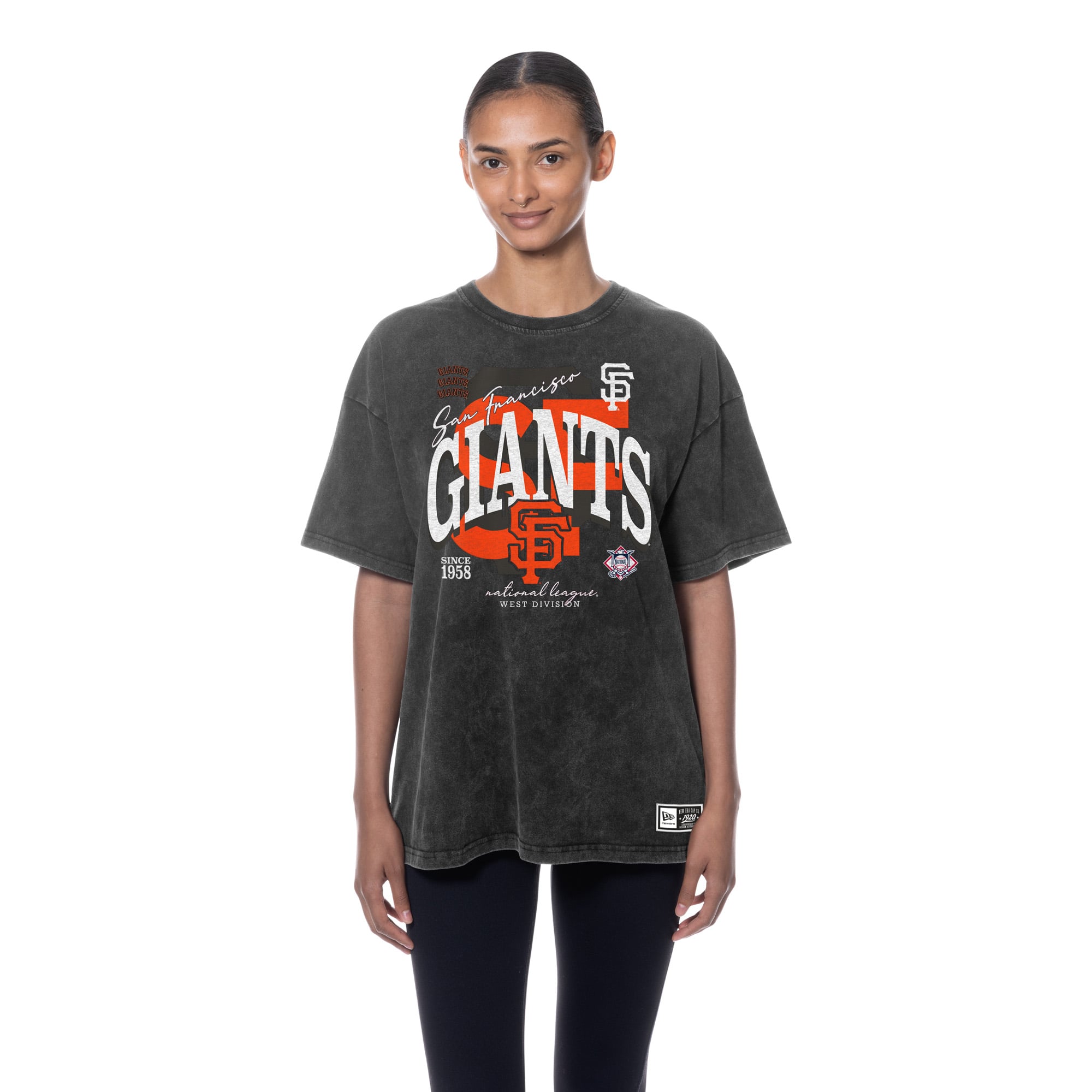 T-shirt boyfriend New Era noir pour femme, style rétro, imprimé minéral, motif San Francisco Giants