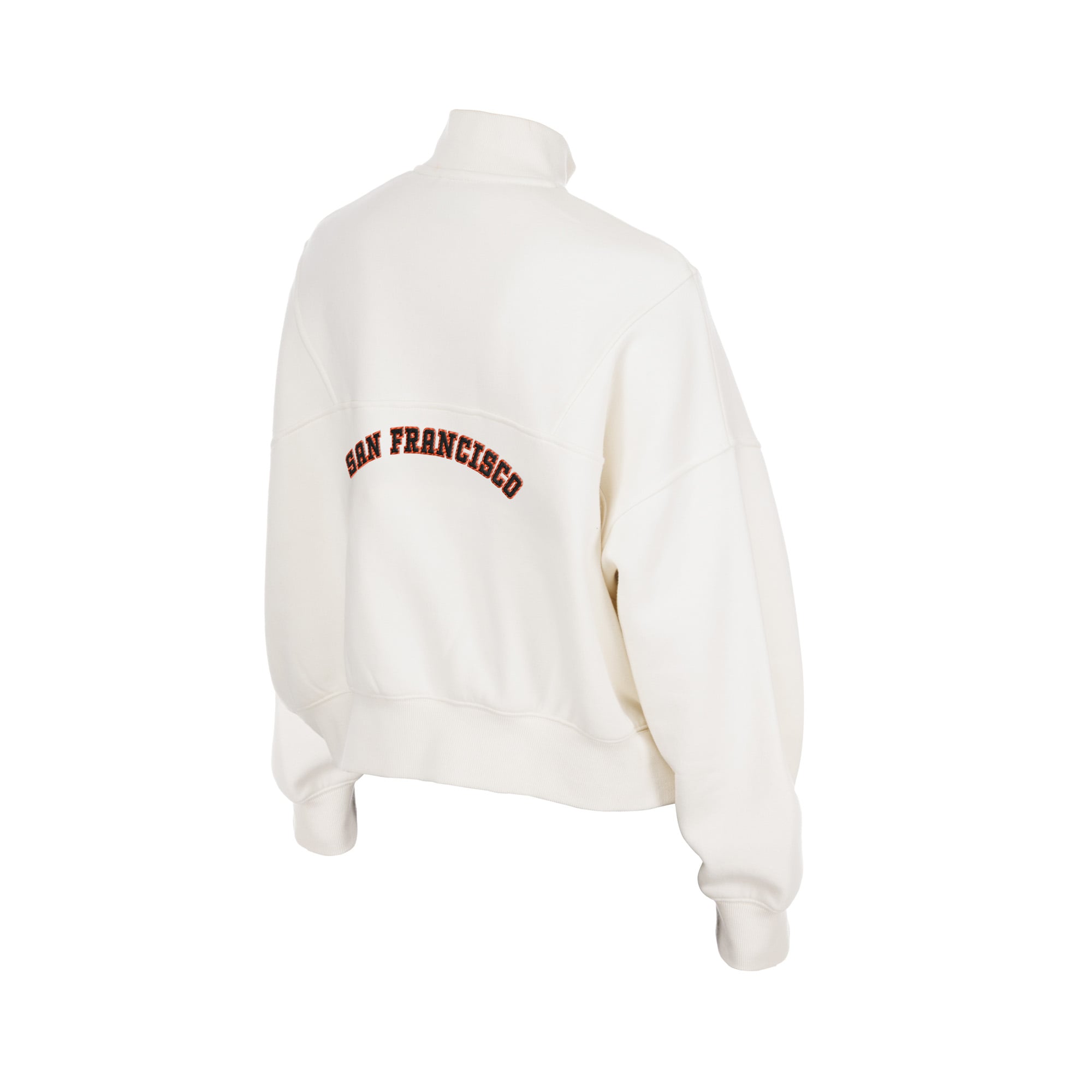 Pull polaire à col zippé New Era beige clair pour femme, motif sable des Giants de San Francisco.