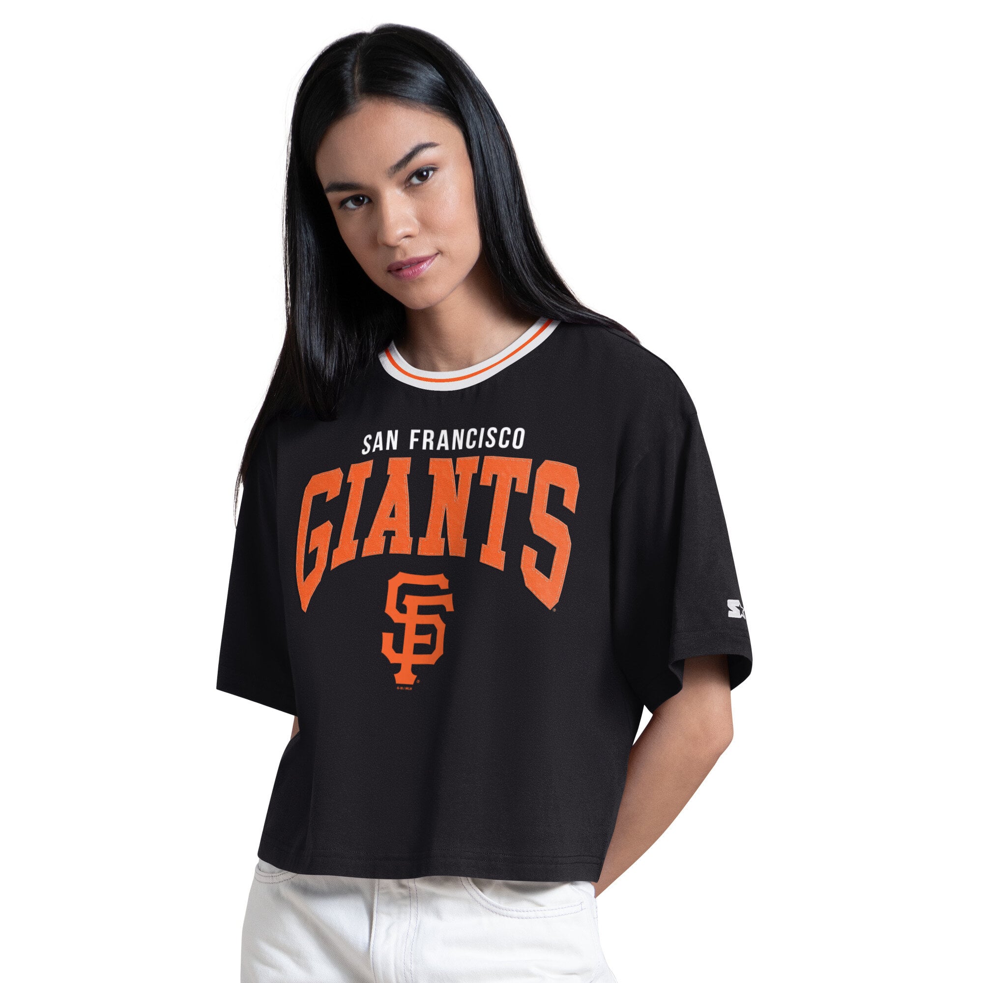 Women's Starter  Black San Francisco Giants Ace Cropped T-Shirt