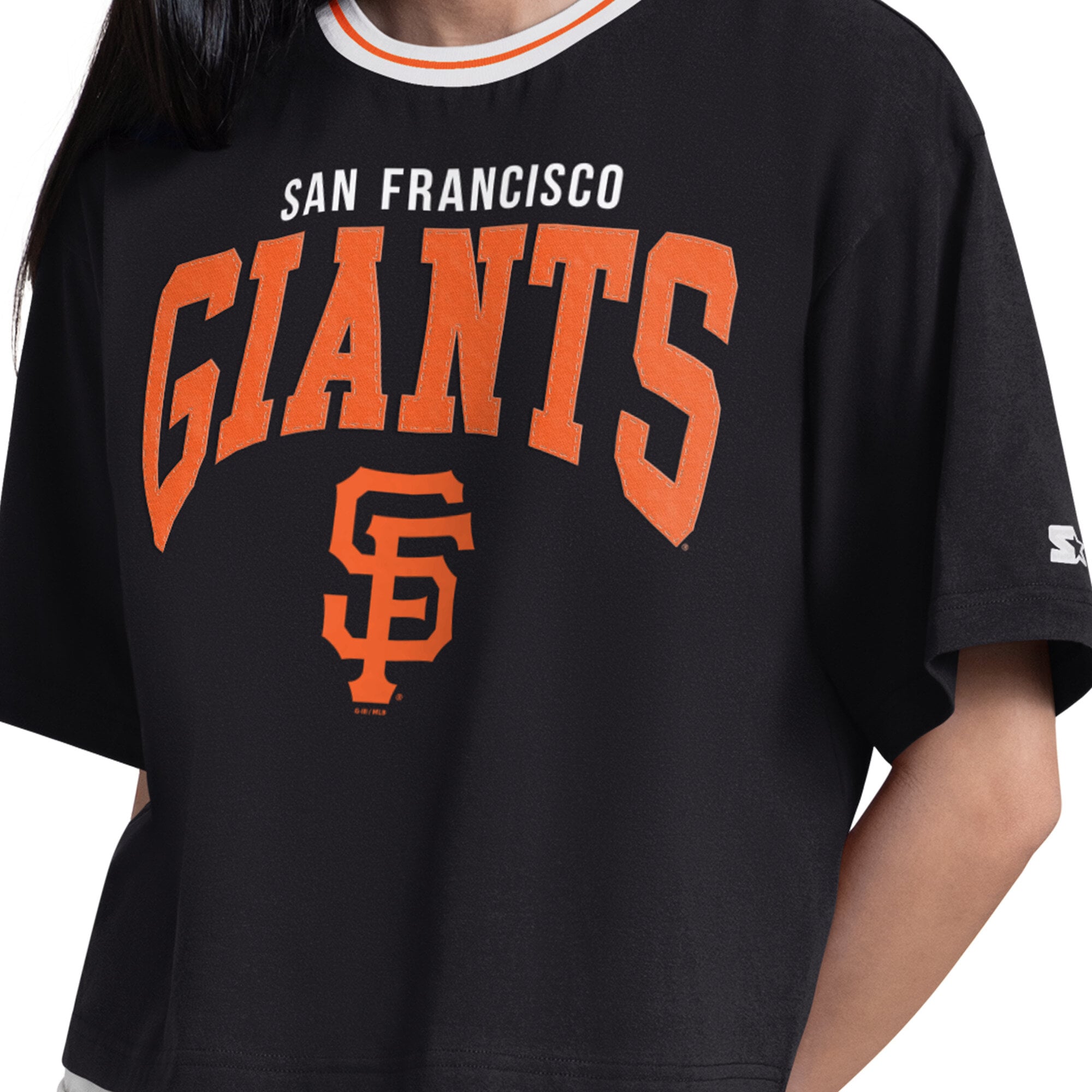Women's Starter  Black San Francisco Giants Ace Cropped T-Shirt