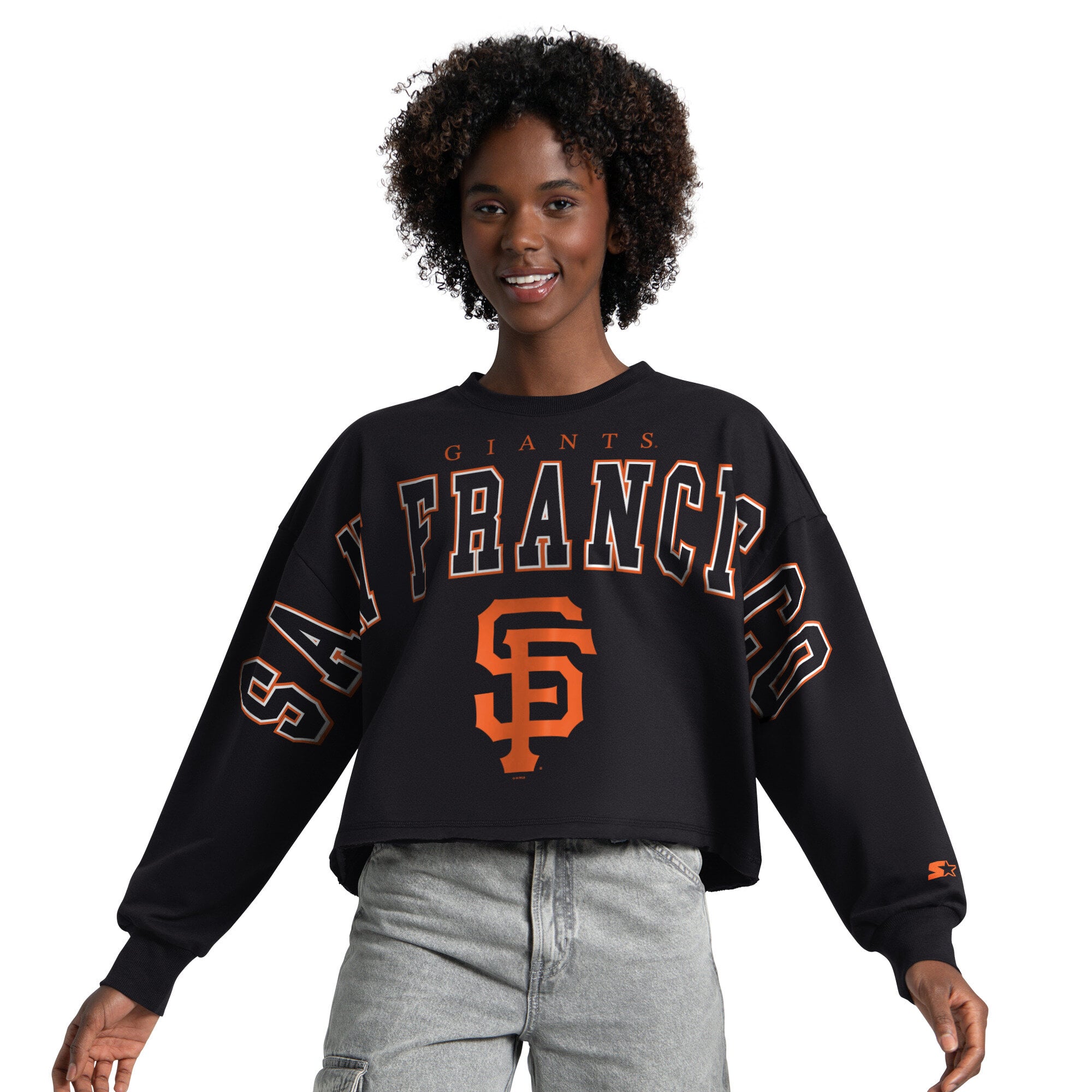 Sweat-shirt court Starter noir pour femme, modèle San Francisco Giants Bleachers II