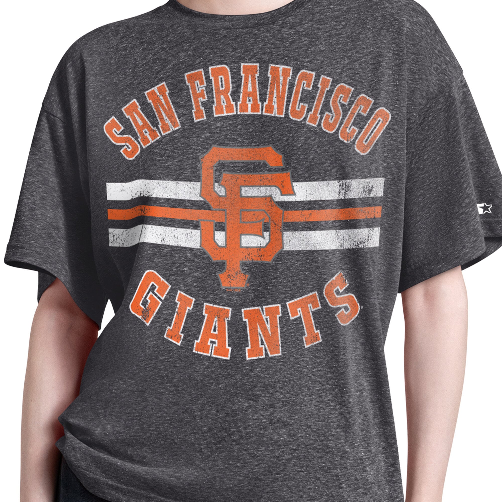 Women's Starter Charcoal San Francisco Giants Jump Shot Boyfriend Tri-Blend T-Shirt