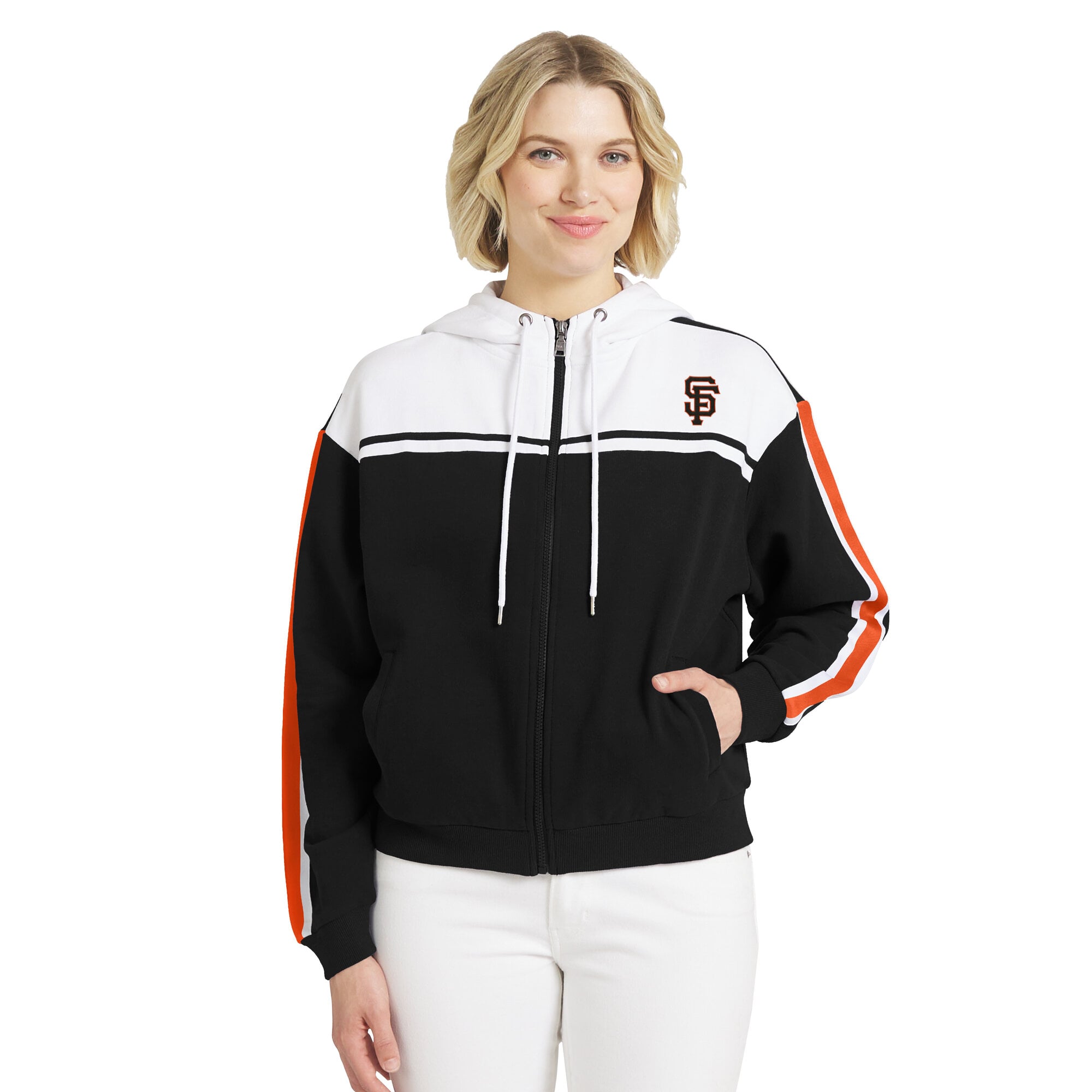 Sweat à capuche zippé noir et blanc San Francisco Giants de la marque WEAR by Erin Andrews pour femme