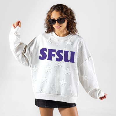San Francisco State Gators Gameday Couture Women's  Big Play Energy Tonal Star Embossed Sweatshirt - White