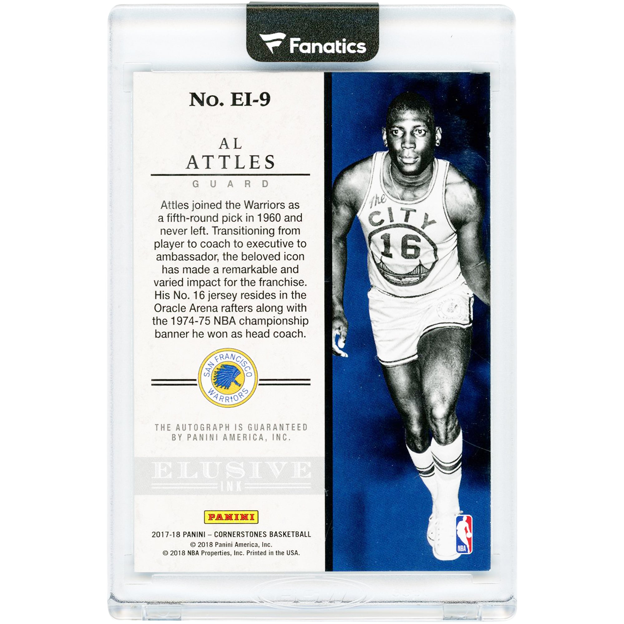 Al Attles San Francisco Warriors Autographed 2017-18 Panini Cornerstones Elusive Ink #EI-9 #159/159 Card