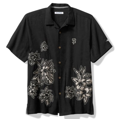  San Francisco Tommy Bahama Hibiscus Vibrations Camp Button-Up Silk Shirt - Black