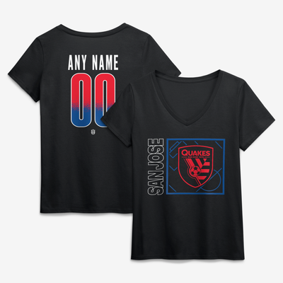 San Jose Earthquakes Women's Home Field Pop Personalized Name & Number V-Neck T-Shirt - Black