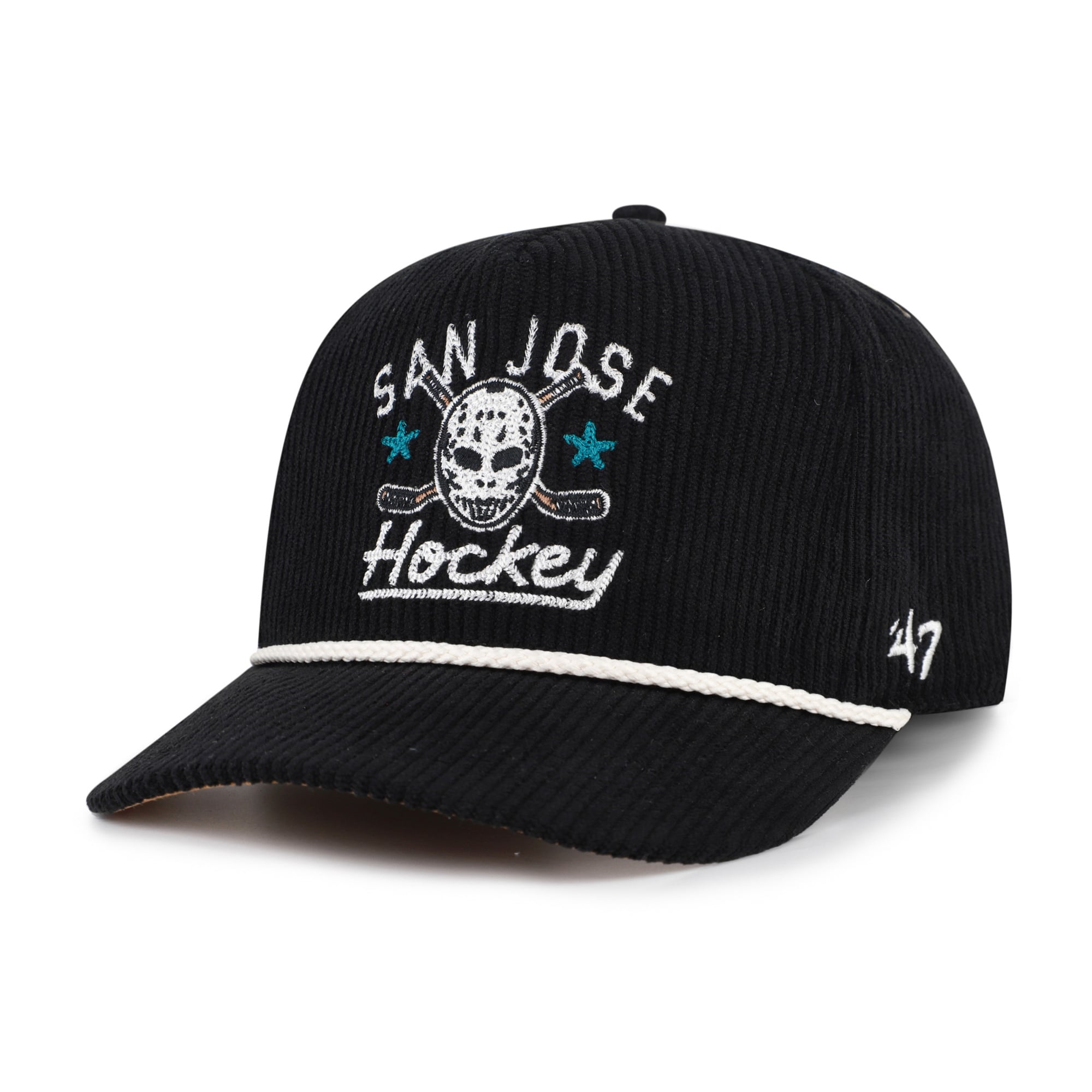Masque de hockey pour homme San Jose Sharks '47 noir, en velours côtelé avec boucle ajustable