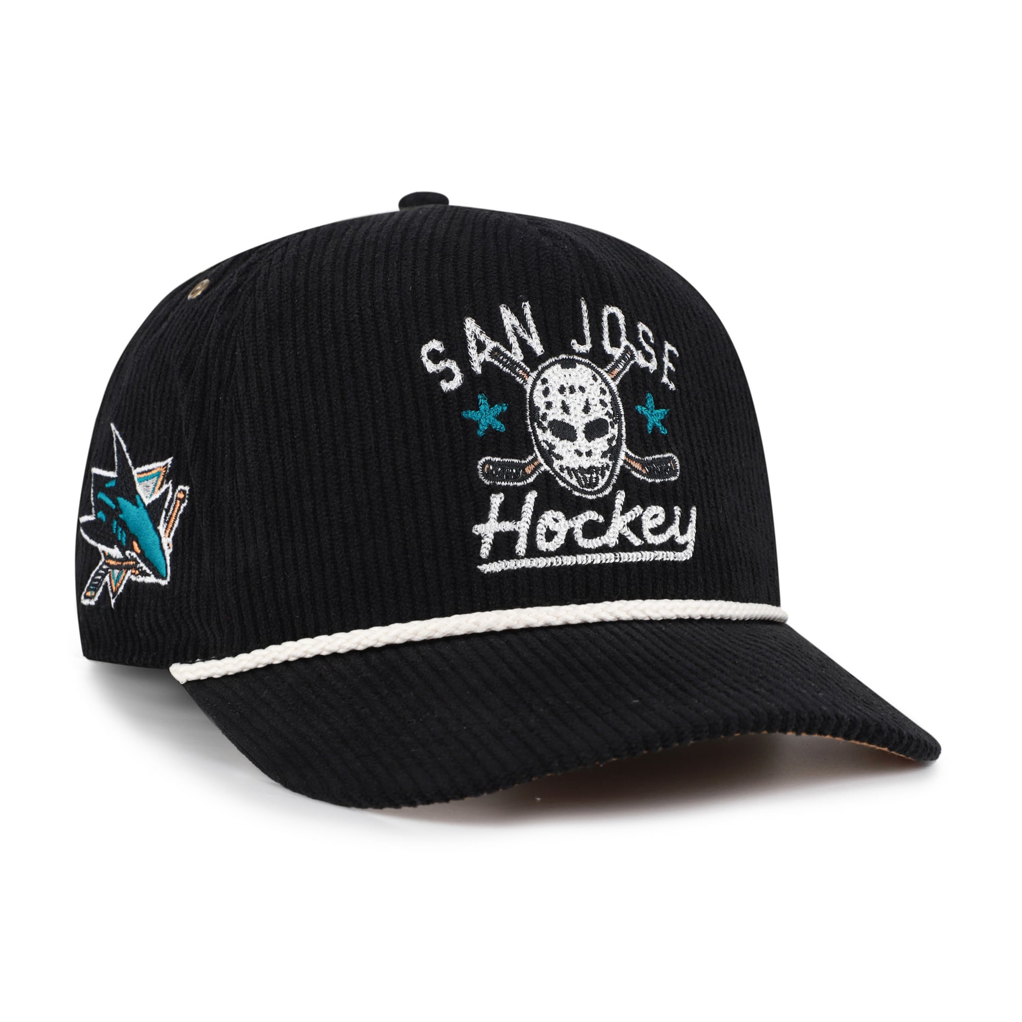 Masque de hockey pour homme San Jose Sharks '47 noir, en velours côtelé avec boucle ajustable