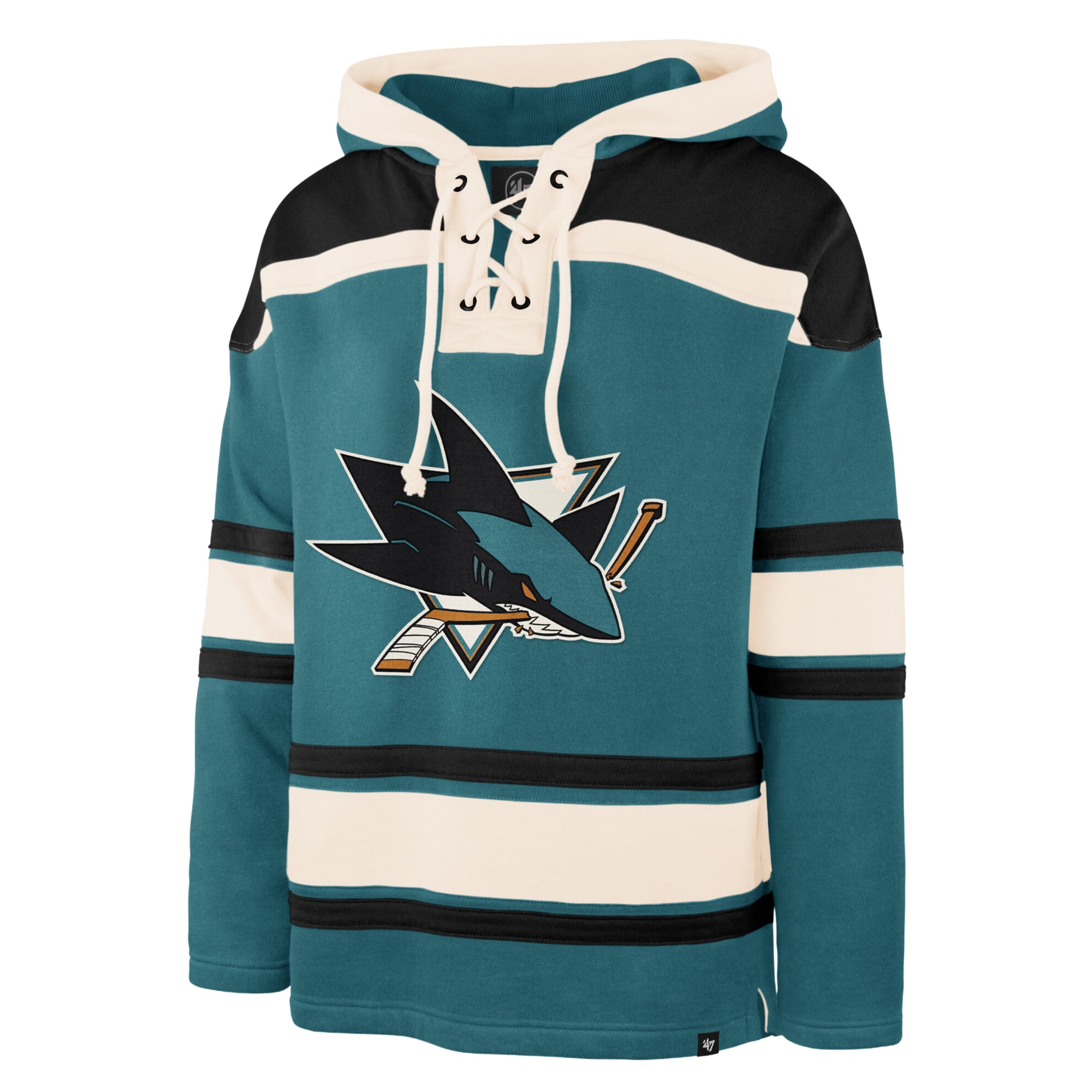 Sweat à capuche Lacer pour homme, modèle Macklin Celebrini, bleu sarcelle, San Jose Sharks, numéro 47