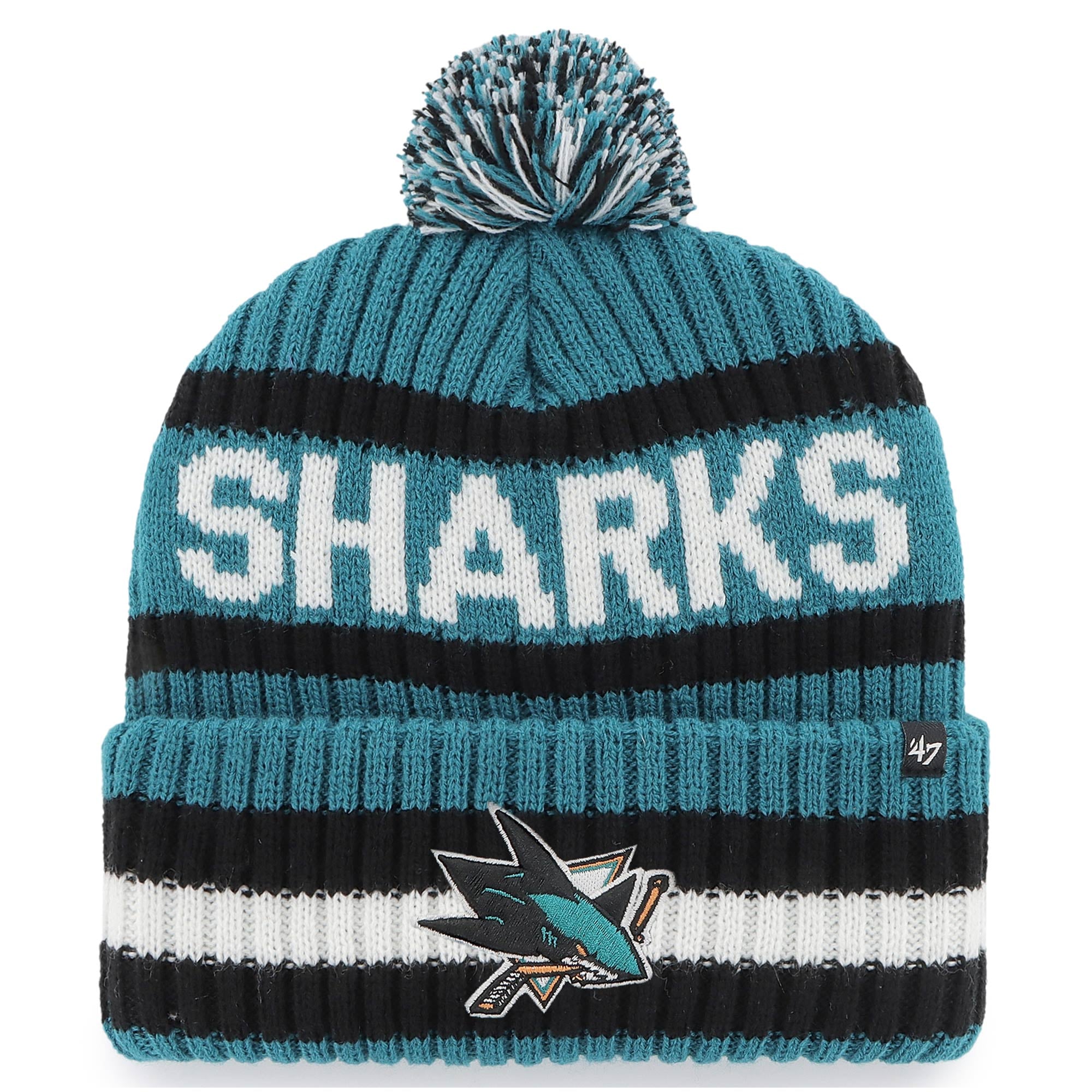 Bonnet à revers Bering pour homme, couleur sarcelle, modèle 47, San Jose Sharks, avec pompon