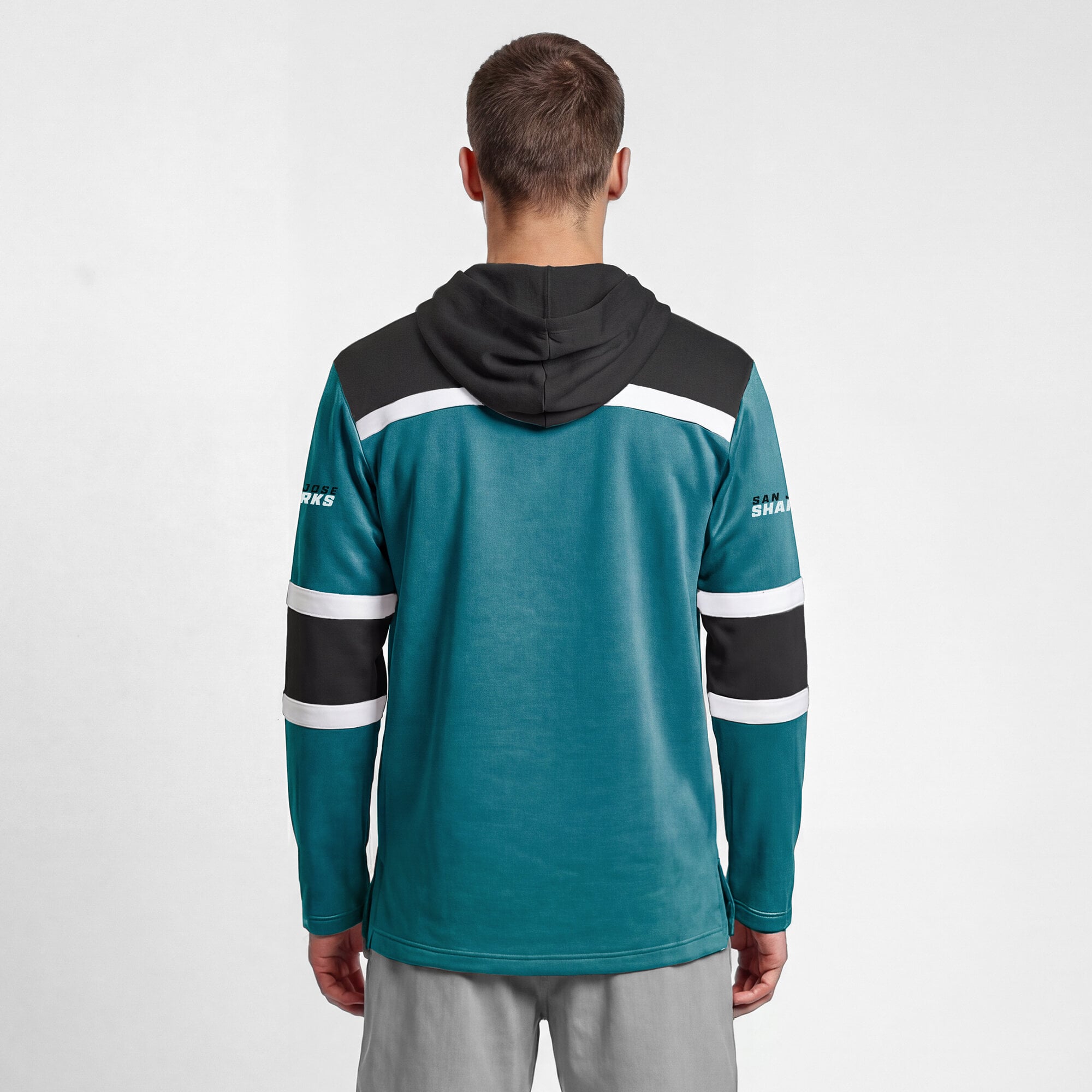 Sweat à capuche en polaire de hockey Champion pour homme, couleur sarcelle, San Jose Sharks.