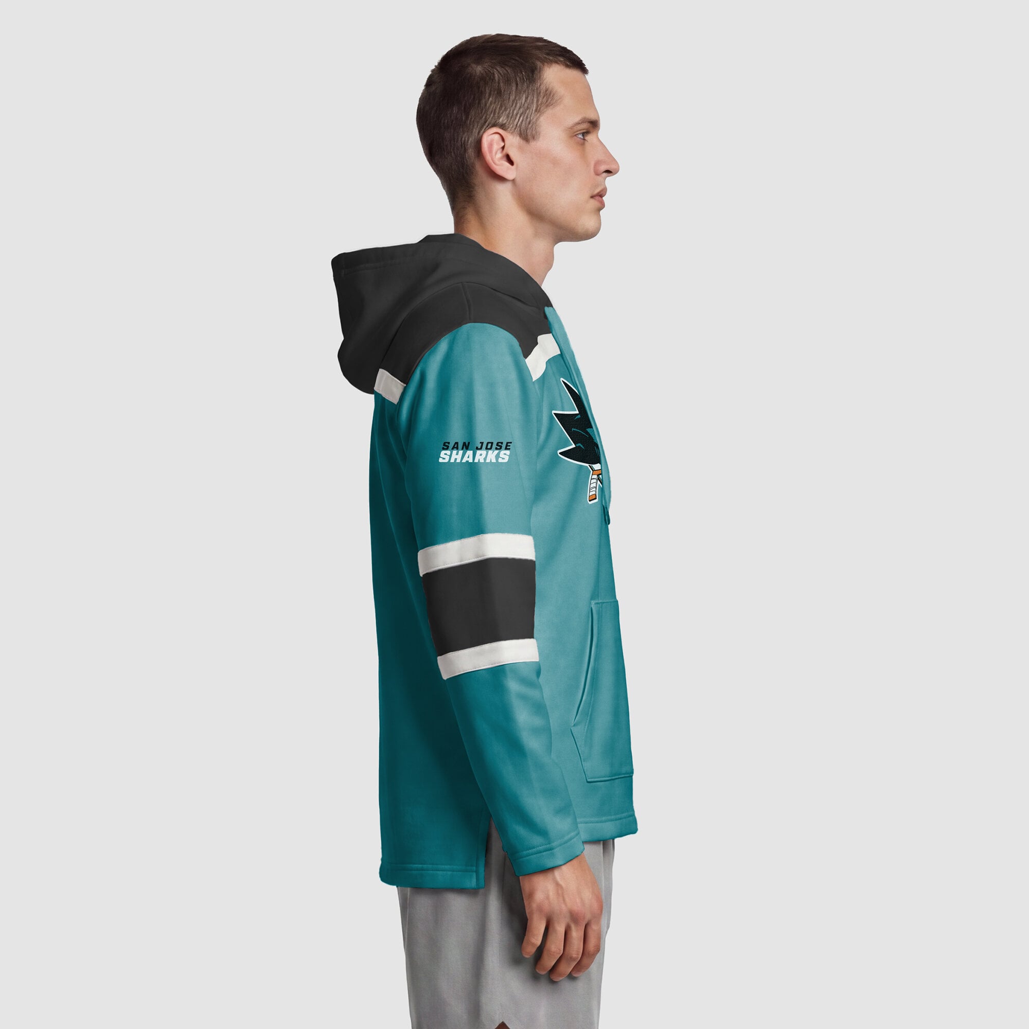 Sweat à capuche en polaire de hockey Champion pour homme, couleur sarcelle, San Jose Sharks.