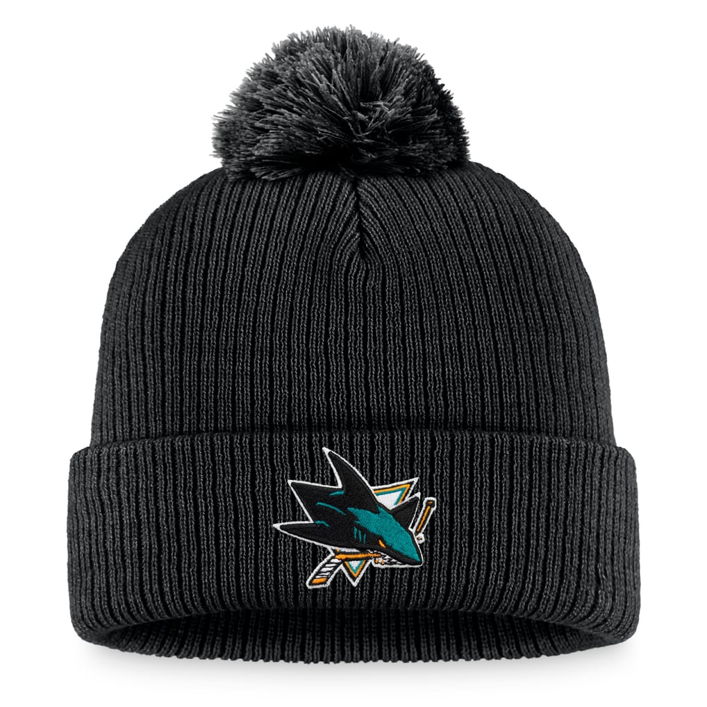 Men's San Jose Sharks Fanatics Black Primary Logo Cuffed Knit Hat with Pom