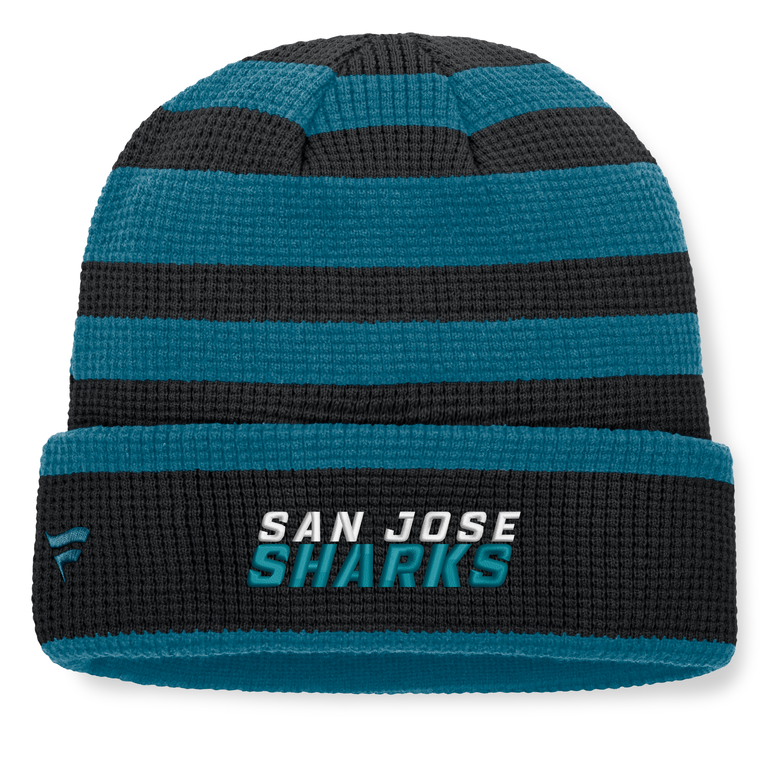 Bonnet à revers Fanatics noir/turquoise San Jose Sharks Fundamental Steady pour homme