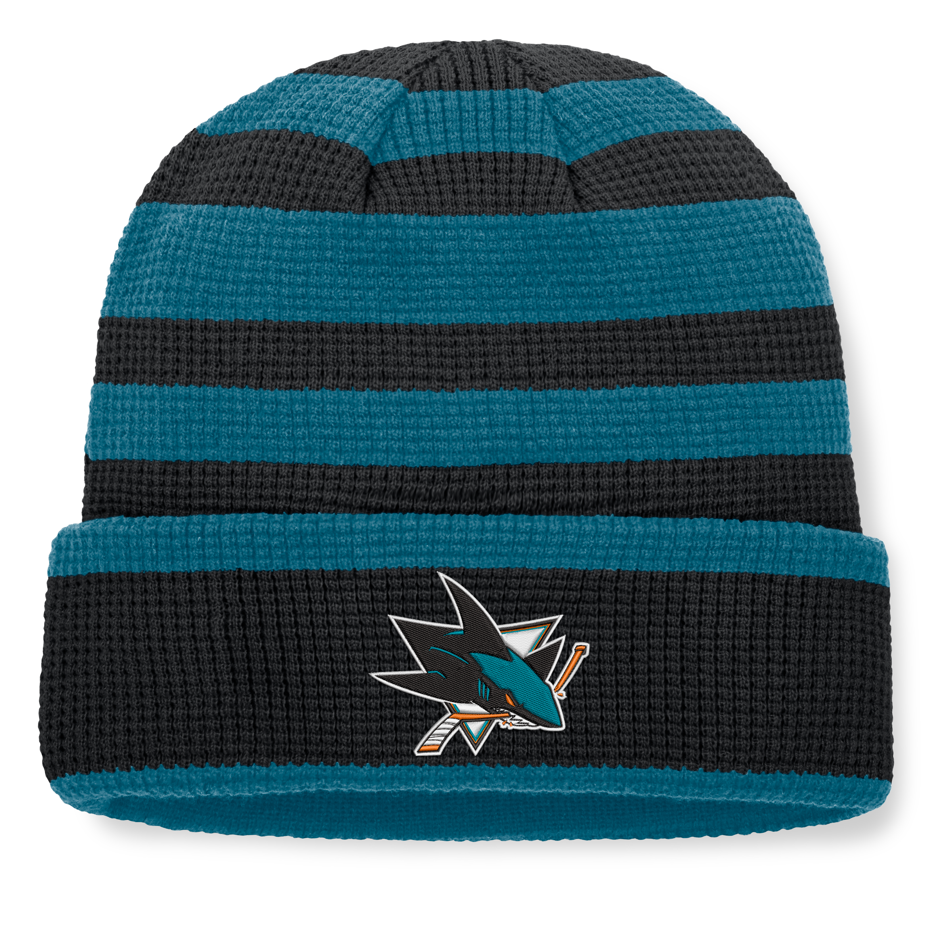 Bonnet à revers Fanatics noir/turquoise San Jose Sharks Fundamental Steady pour homme