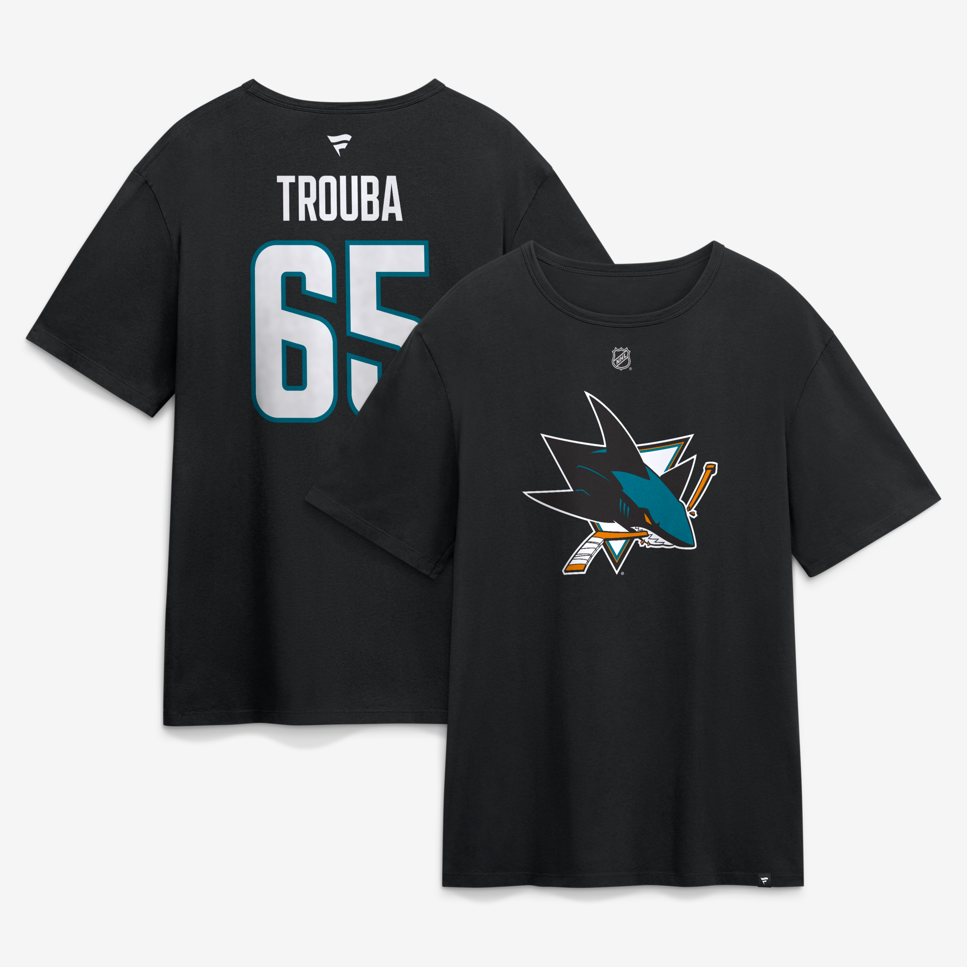 T-shirt authentique Fanatics Jacob Trouba noir San Jose Sharks avec nom et numéro