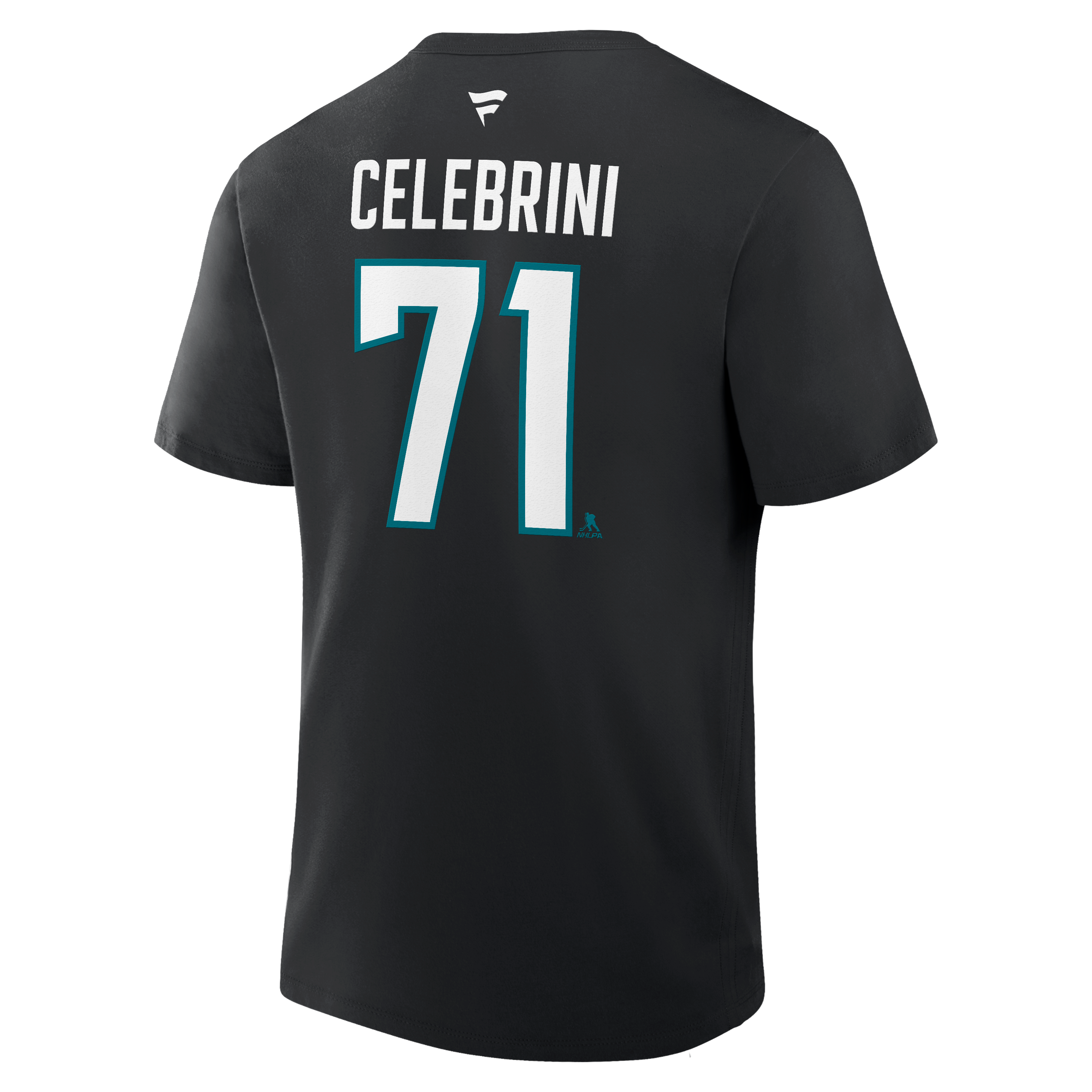 T-shirt authentique Fanatics Macklin Celebrini noir San Jose Sharks avec nom et numéro.
