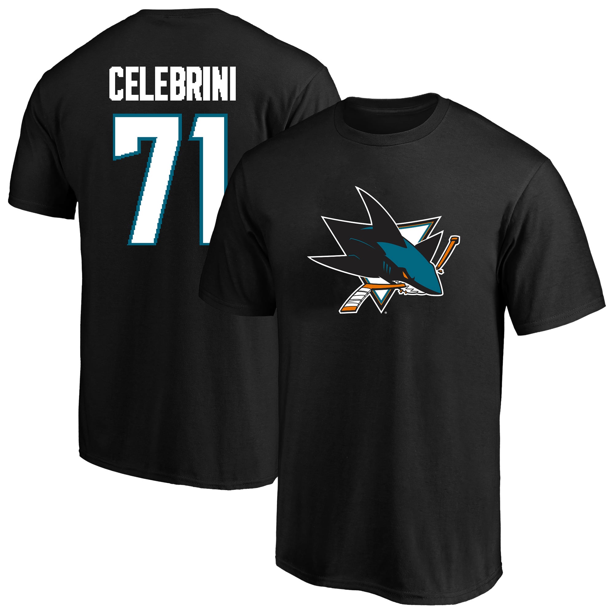 T-shirt Fanatics Macklin Celebrini noir San Jose Sharks pour homme, grandes tailles, avec nom et numéro
