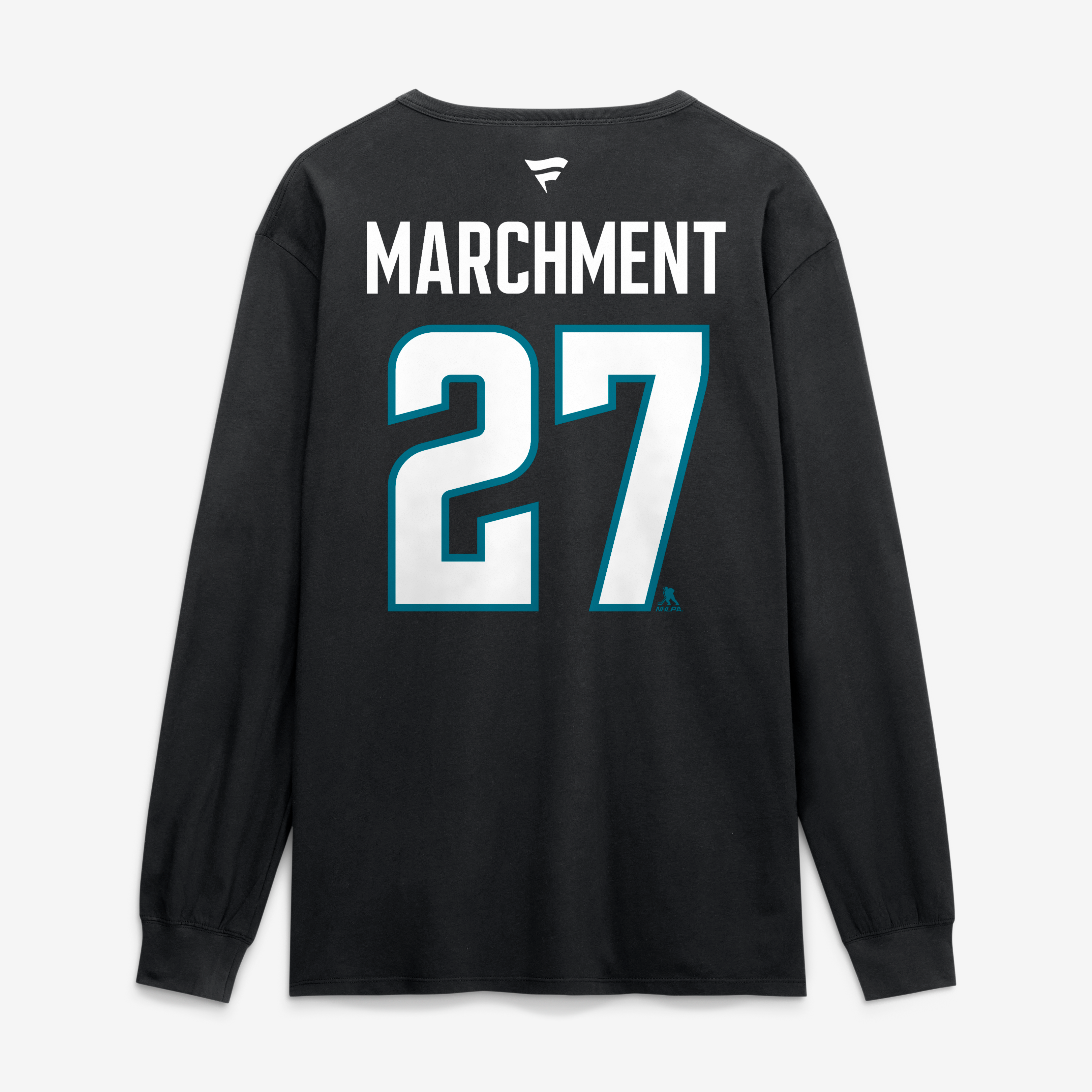 T-shirt à manches longues authentique Fanatics Mason Marchment noir San Jose Sharks avec nom et numéro.